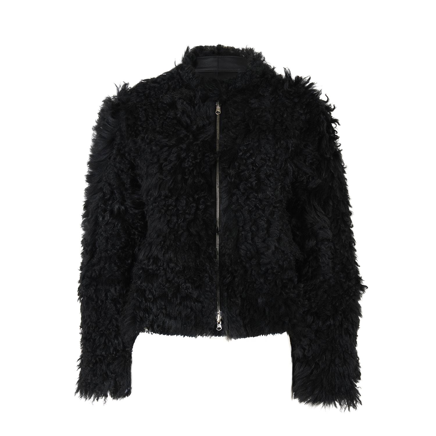 Sirus Siyah Kadın Çift Taraflı Kürk Ceket