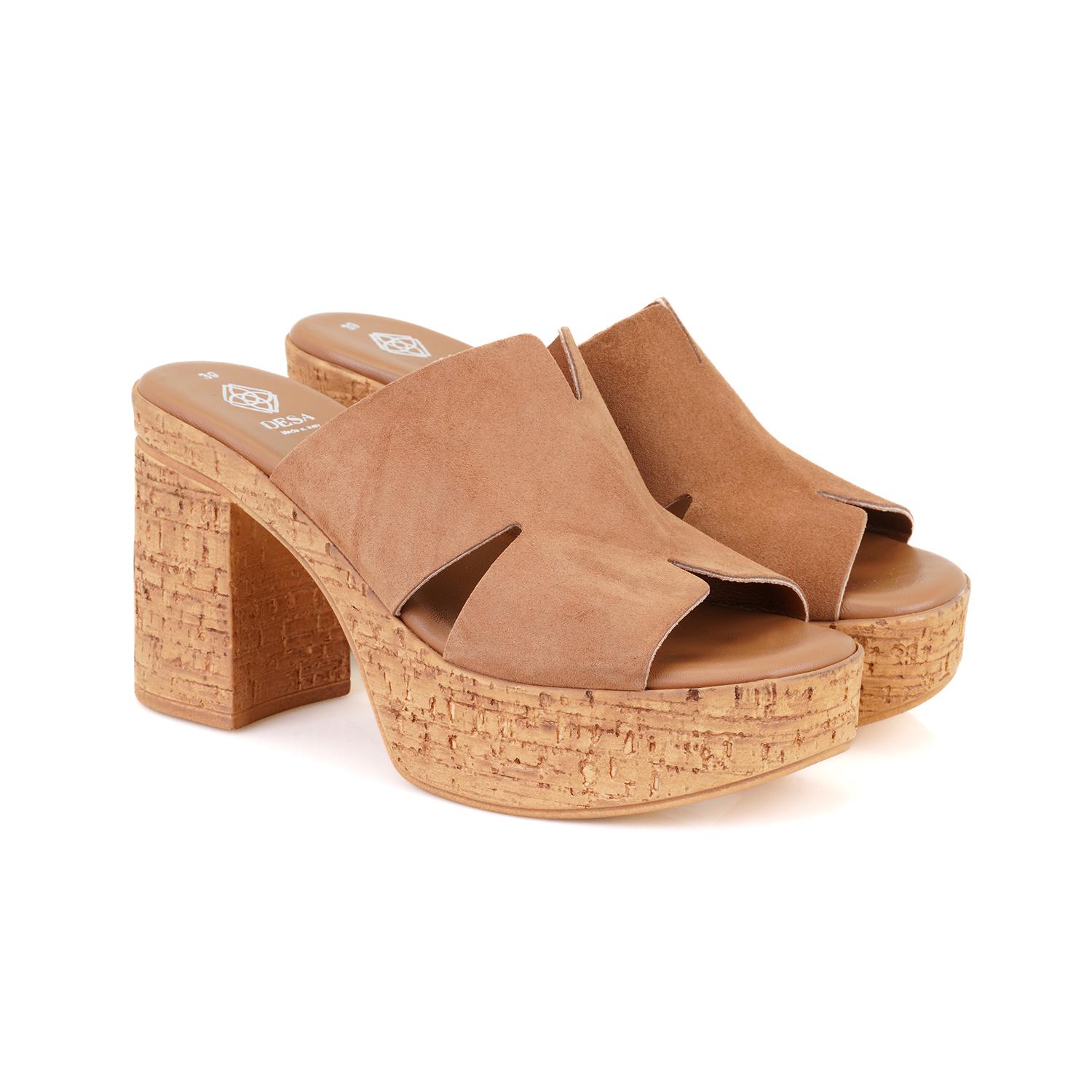 Kadın Taba Platform Topuklu Deri Terlik