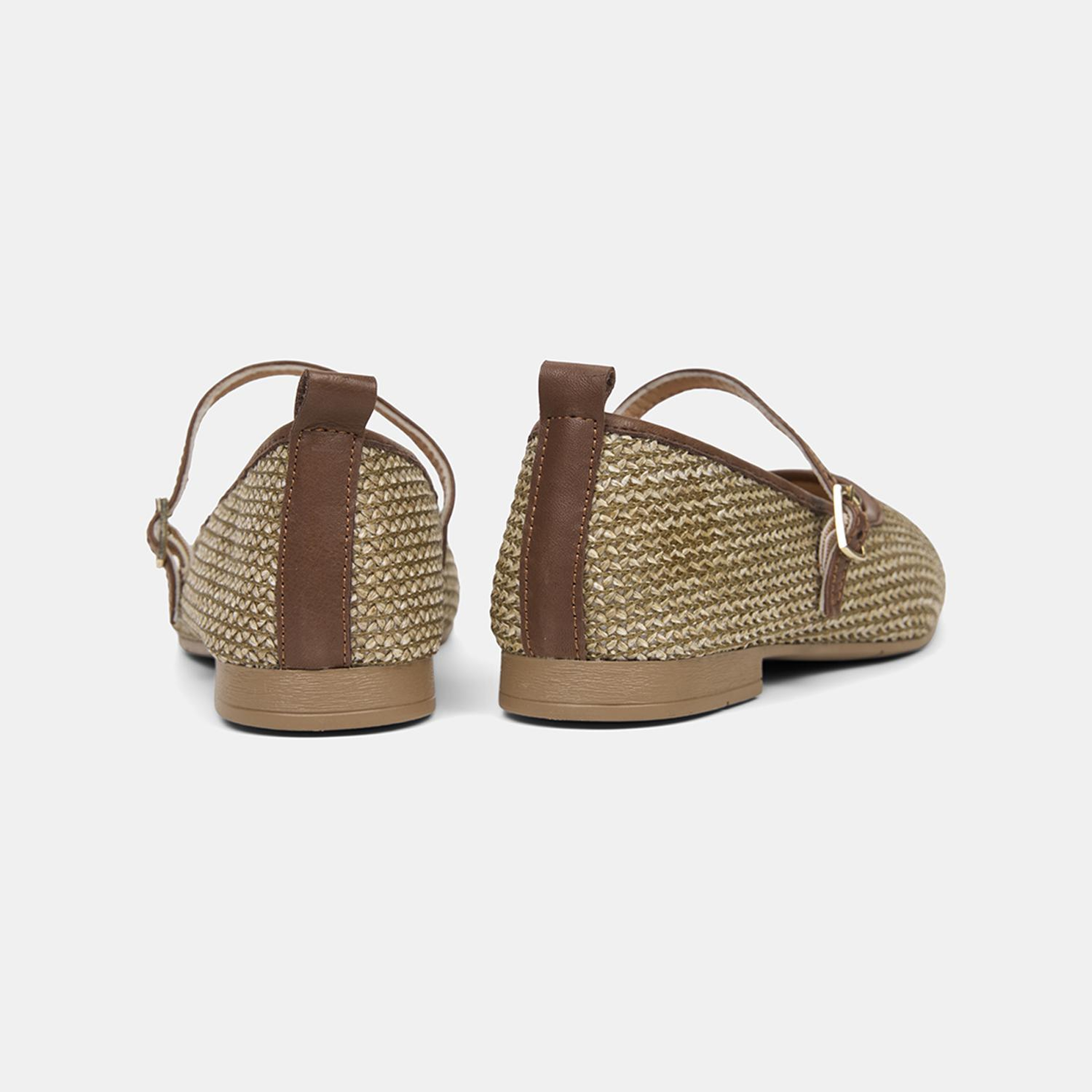 Kadın Kahve Metal Tokalı Mary Jane Hasır Babet