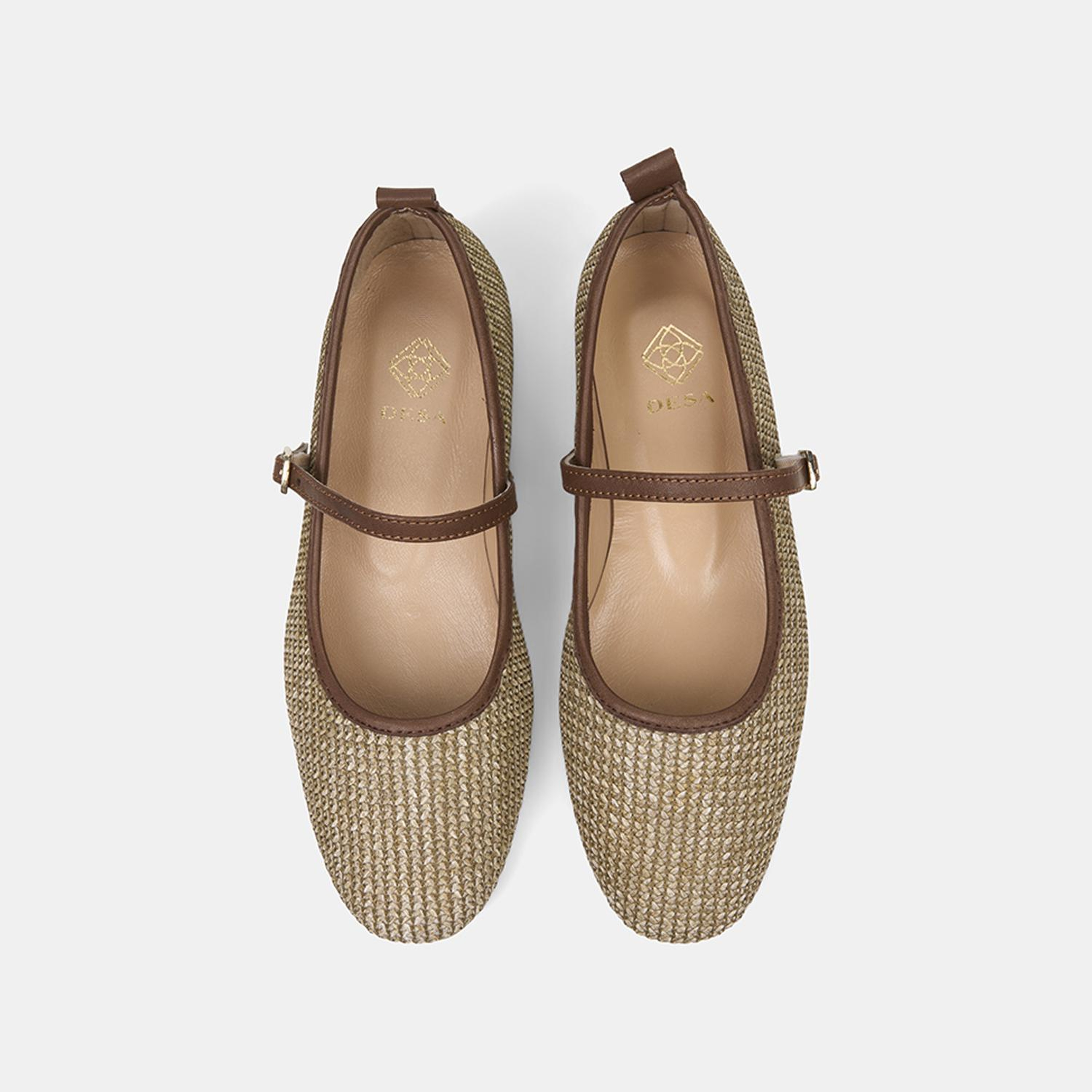 Kadın Kahve Metal Tokalı Mary Jane Hasır Babet