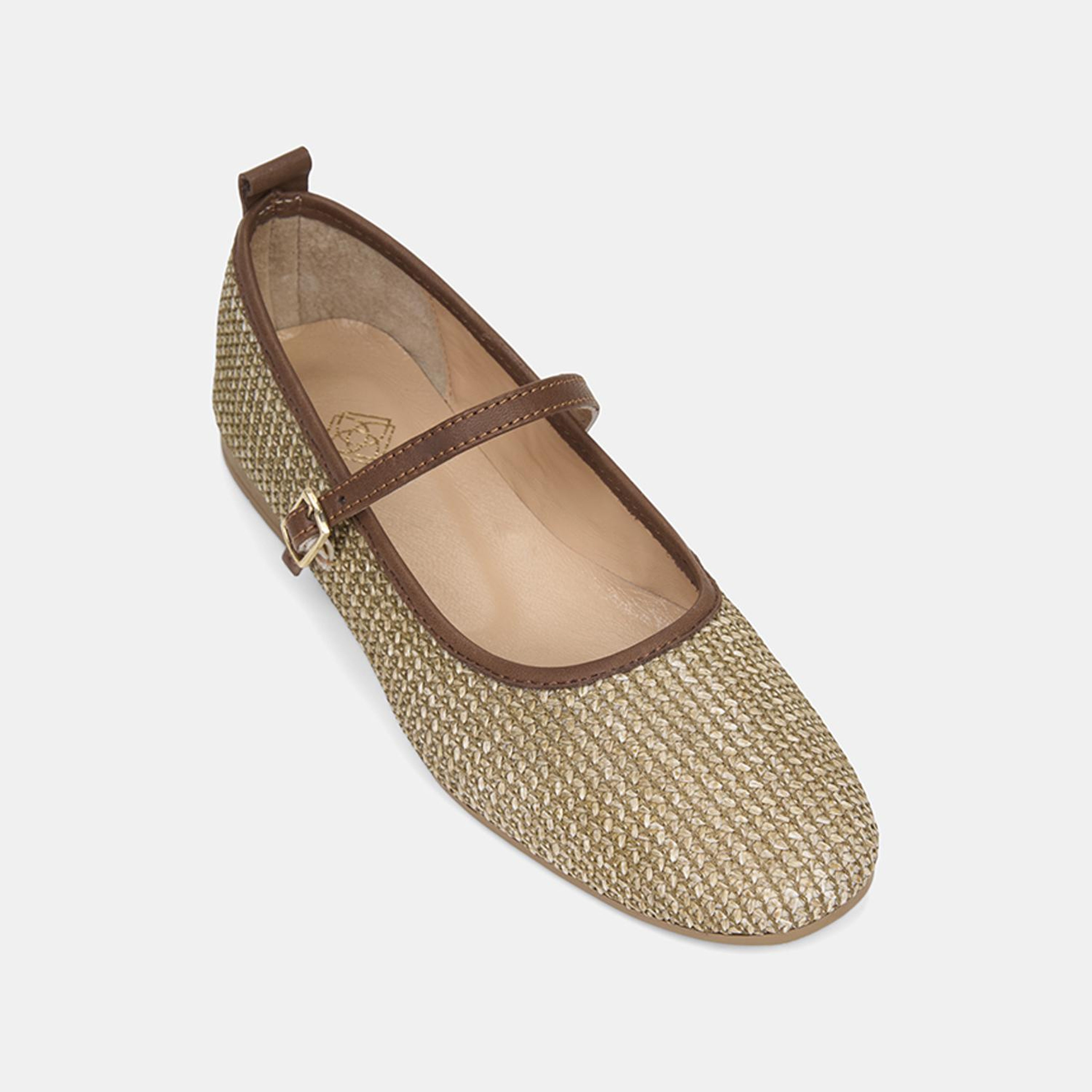 Kadın Kahve Metal Tokalı Mary Jane Hasır Babet