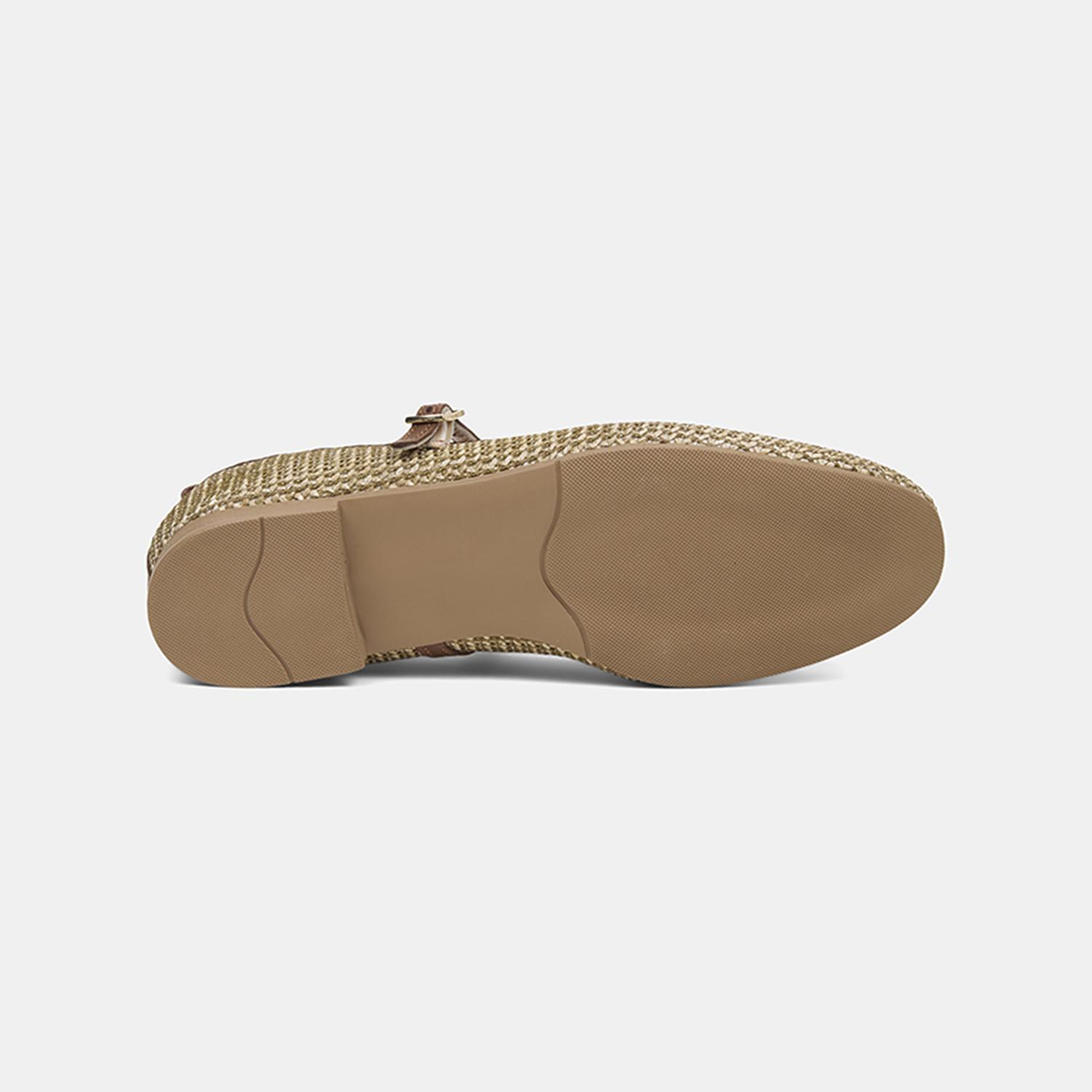 Kadın Kahve Metal Tokalı Mary Jane Hasır Babet