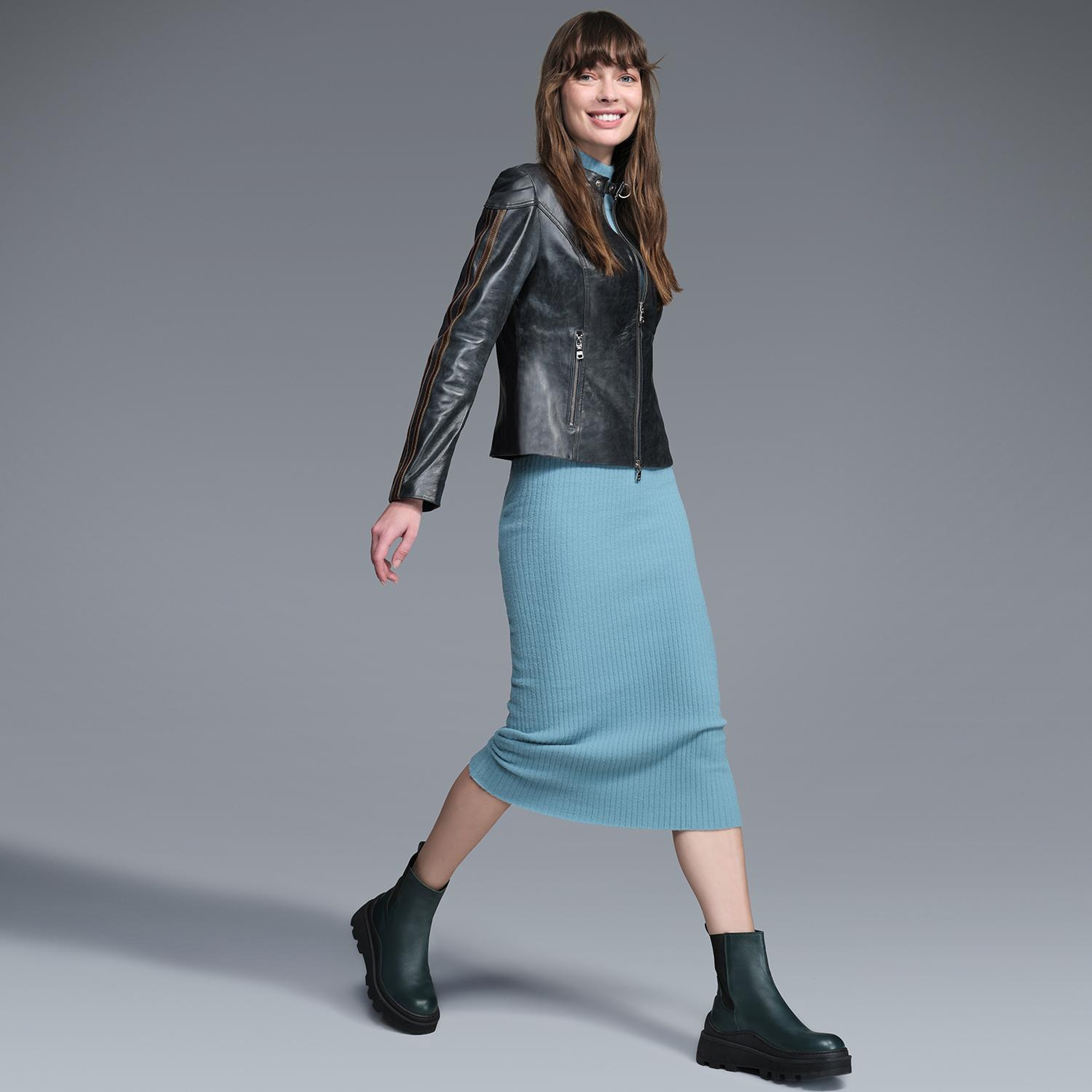 Ilaria Lacivert Kadın Deri Ceket