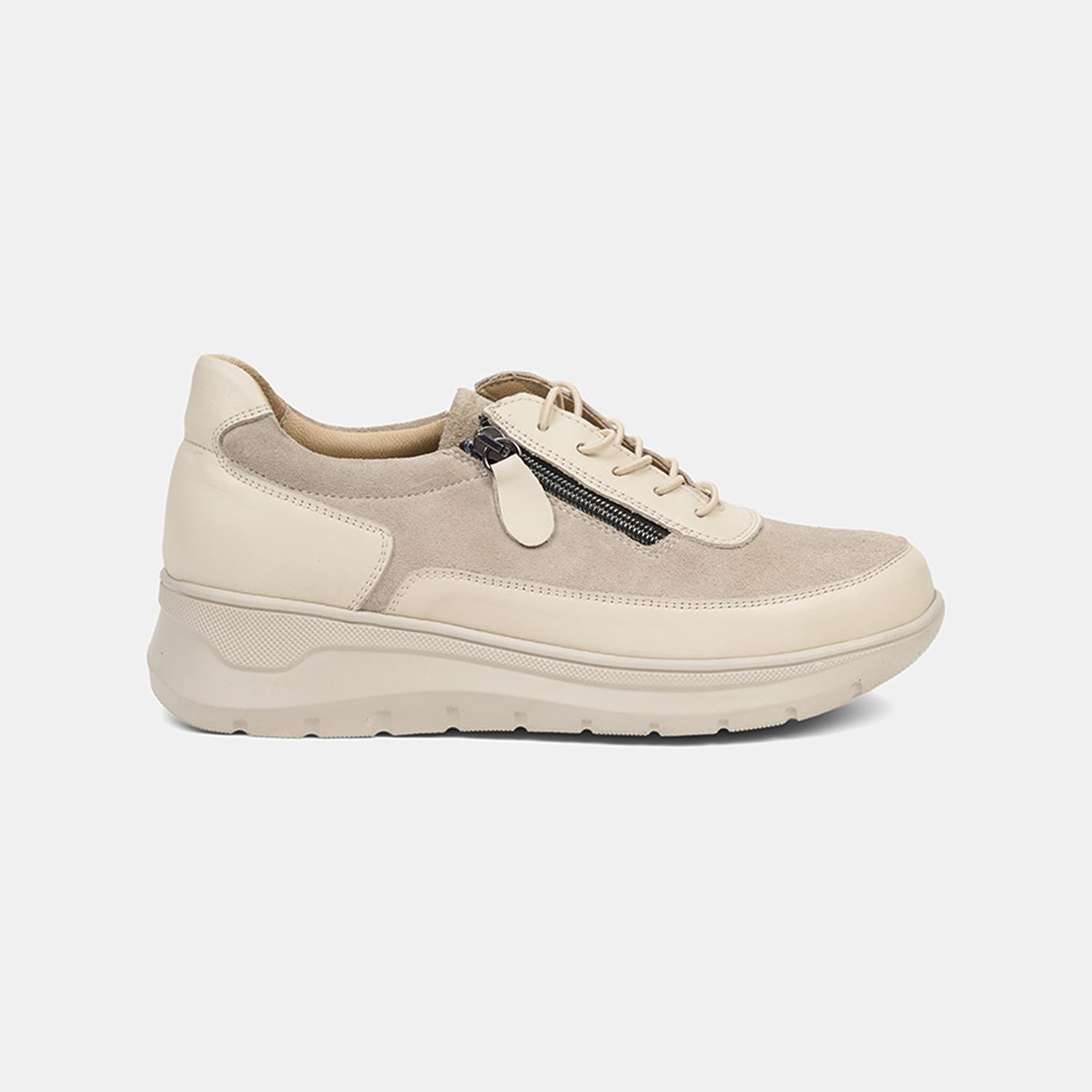 Kadın Bej DesaComfort Fermuarlı Deri Spor Ayakkabı