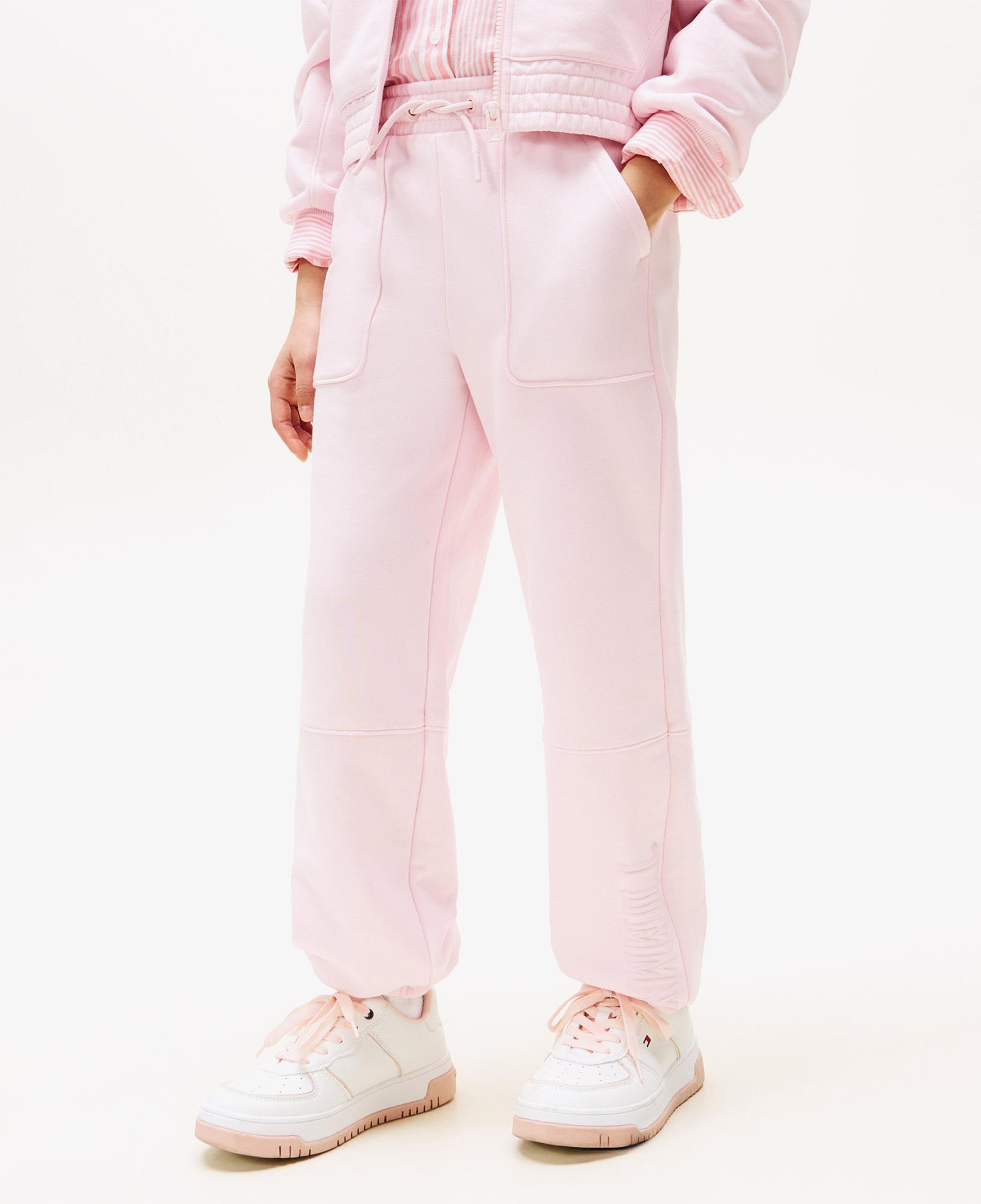 Tommy Hilfiger Textured Logo Çocuk Pembe Eşofman Altı