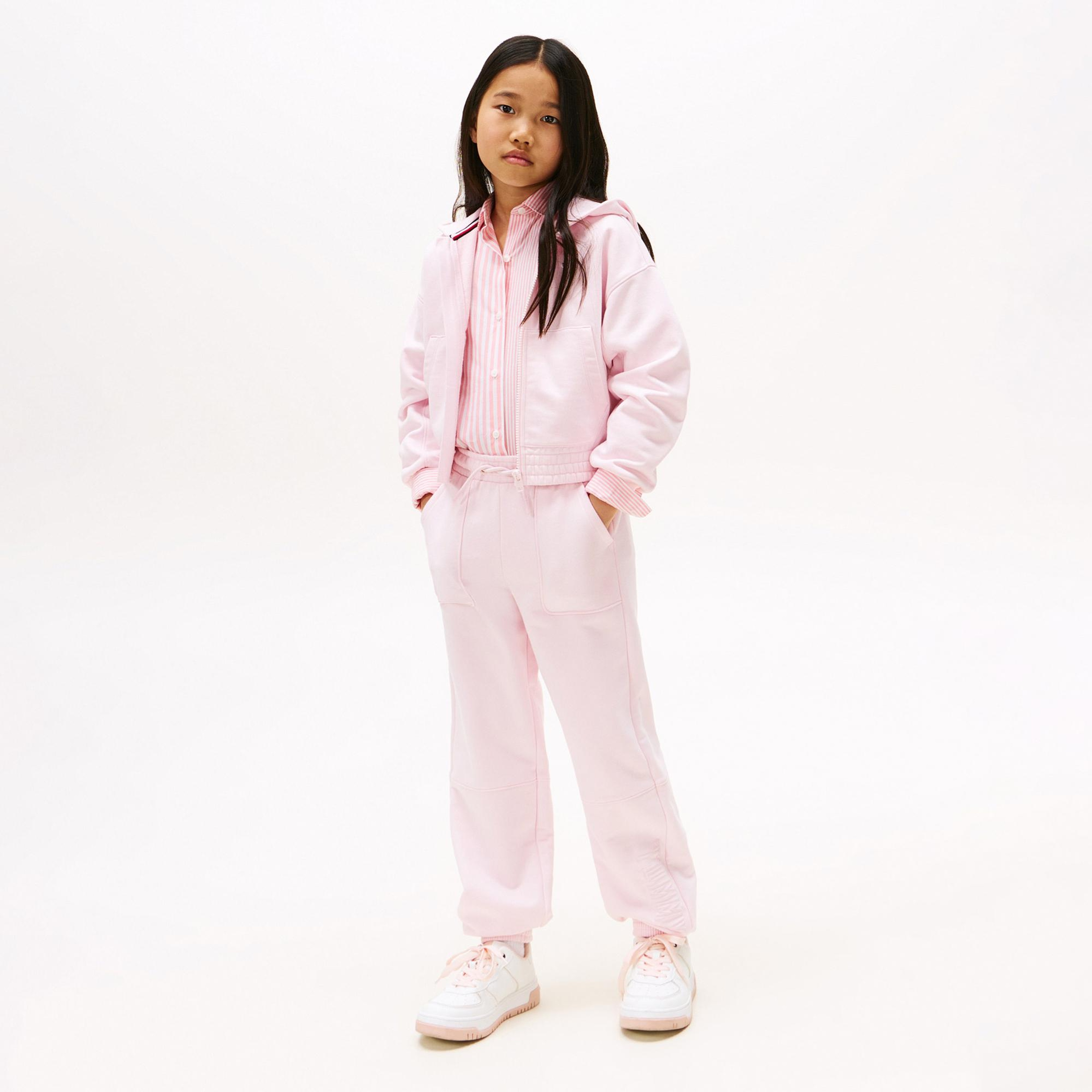 Tommy Hilfiger Textured Logo Çocuk Pembe Eşofman Altı