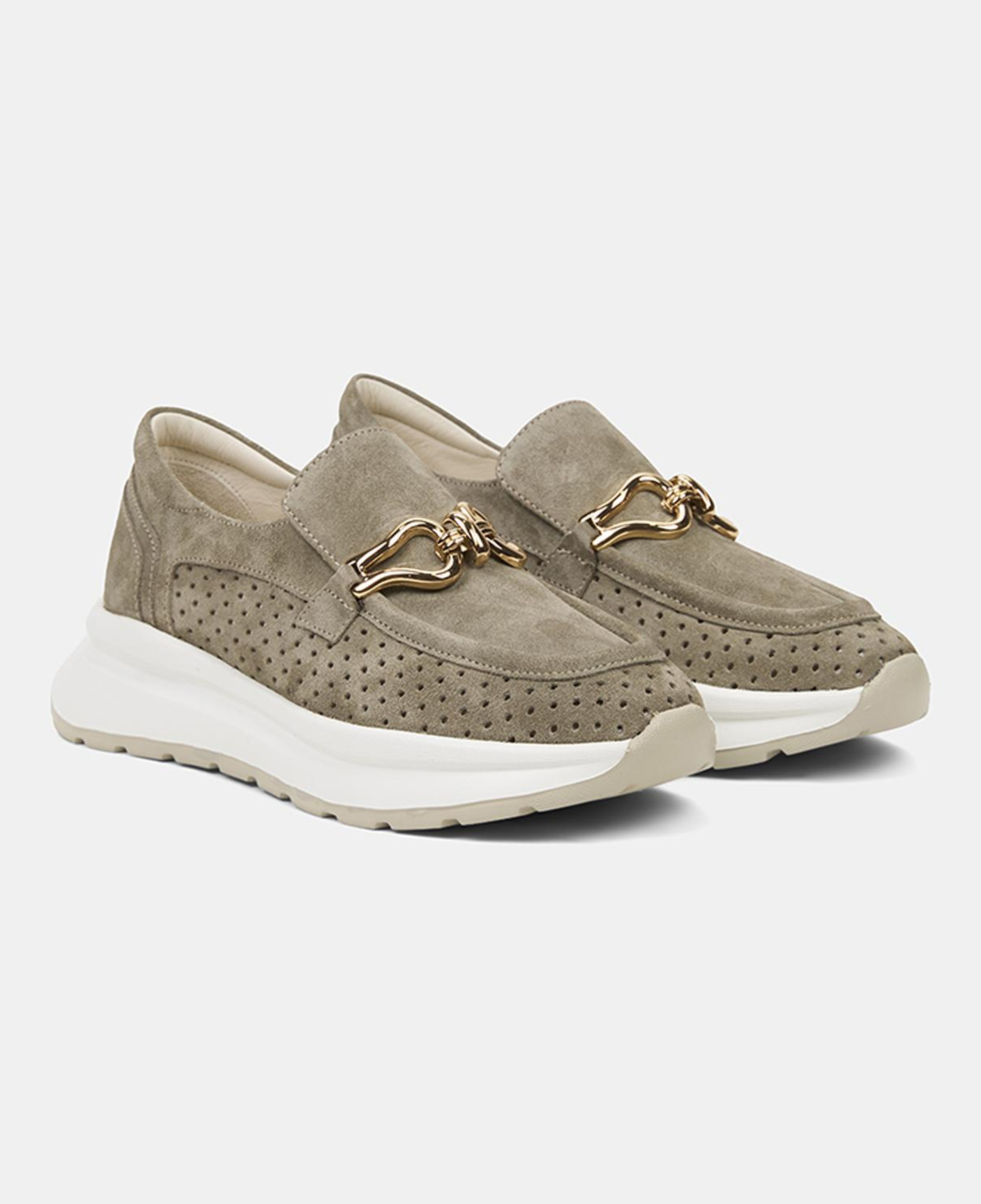 Kadın Yeşil Metal Aksesuarlı Dolgu Topuklu Süet Spor Ayakkabı