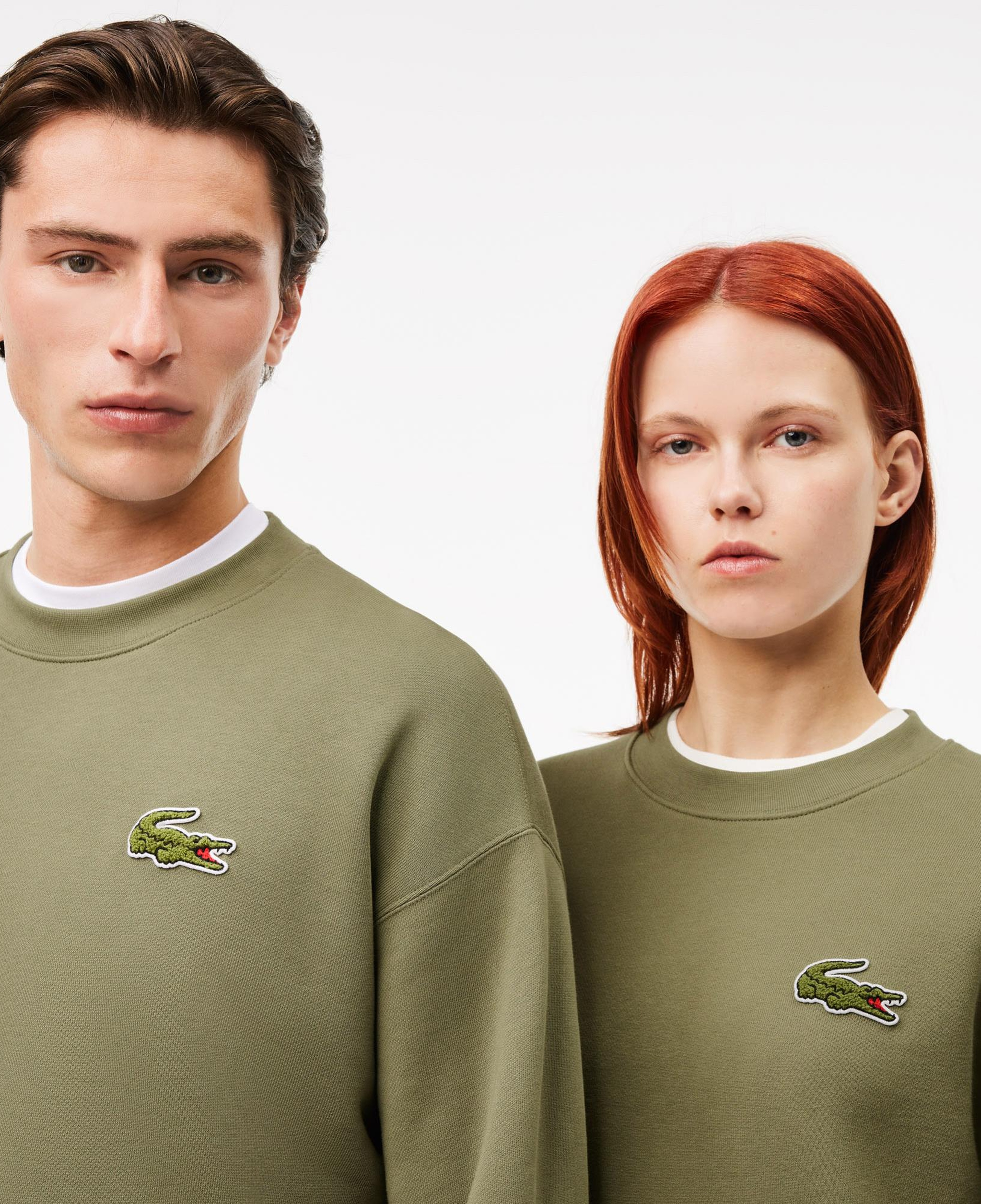 Lacoste Unisex Loose Fit Bisiklet Yaka Haki Sweatshirt