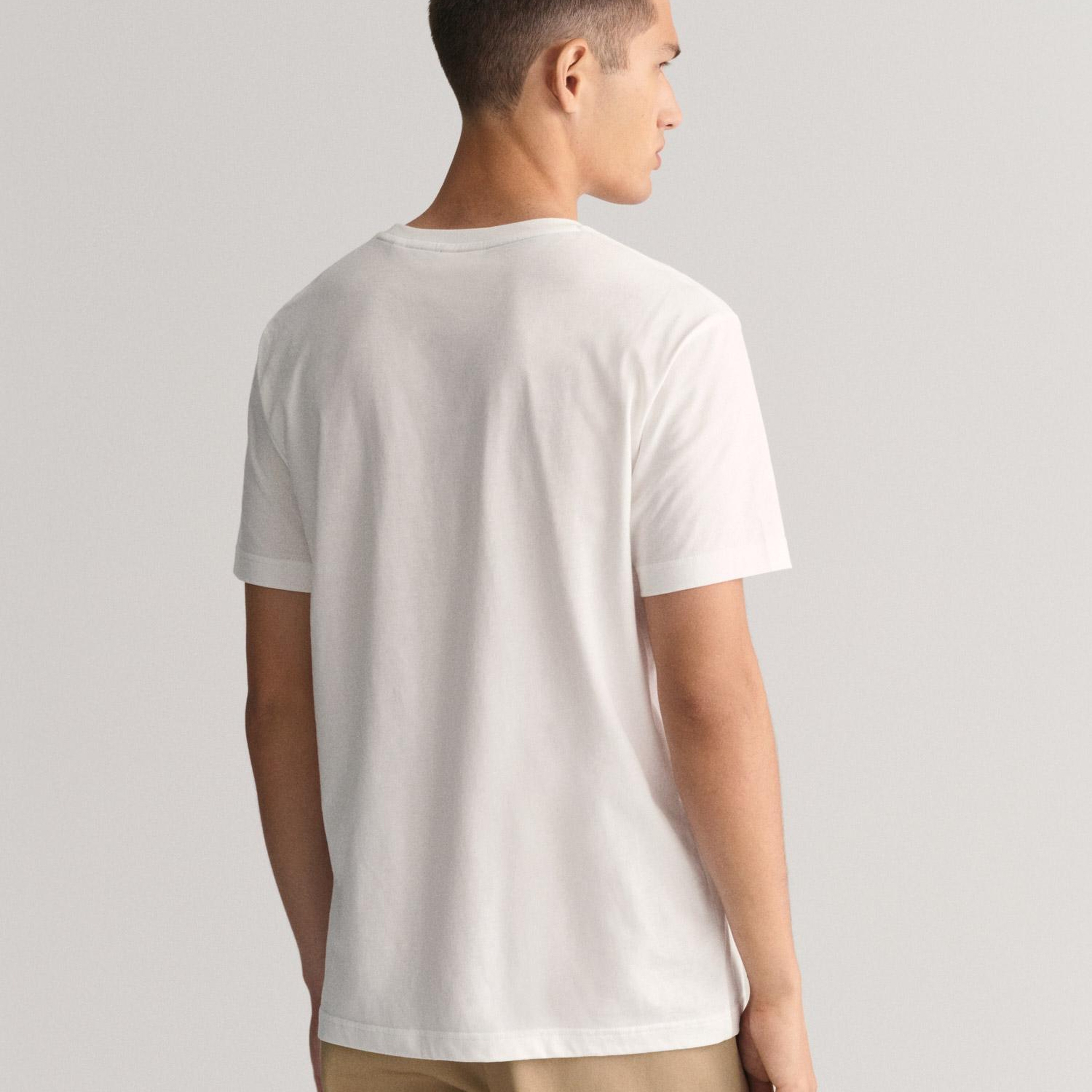 GANT Erkek Beyaz Regular Fit Bisiklet Yaka Logolu T-shirt