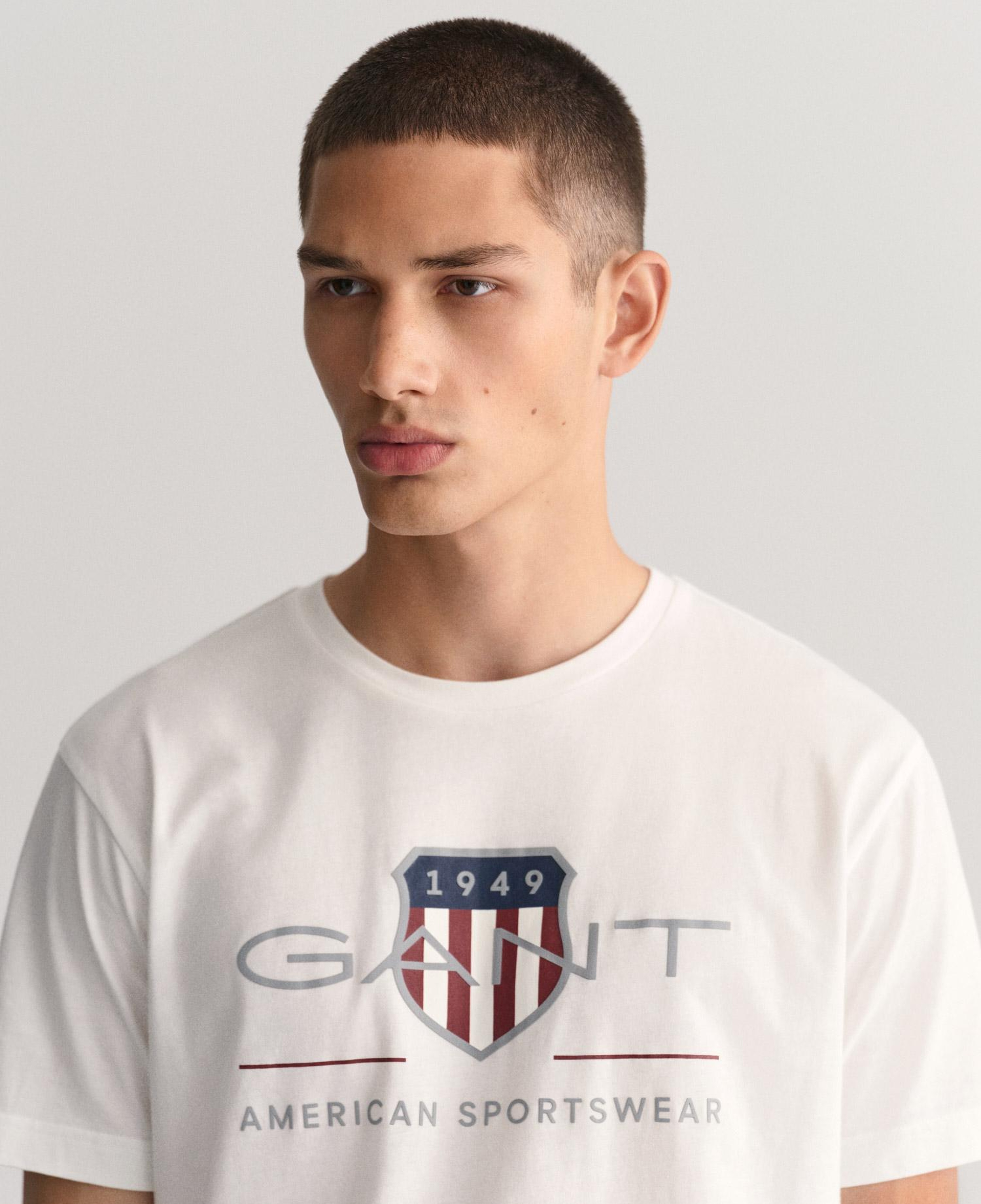 GANT Erkek Beyaz Regular Fit Bisiklet Yaka Logolu T-shirt