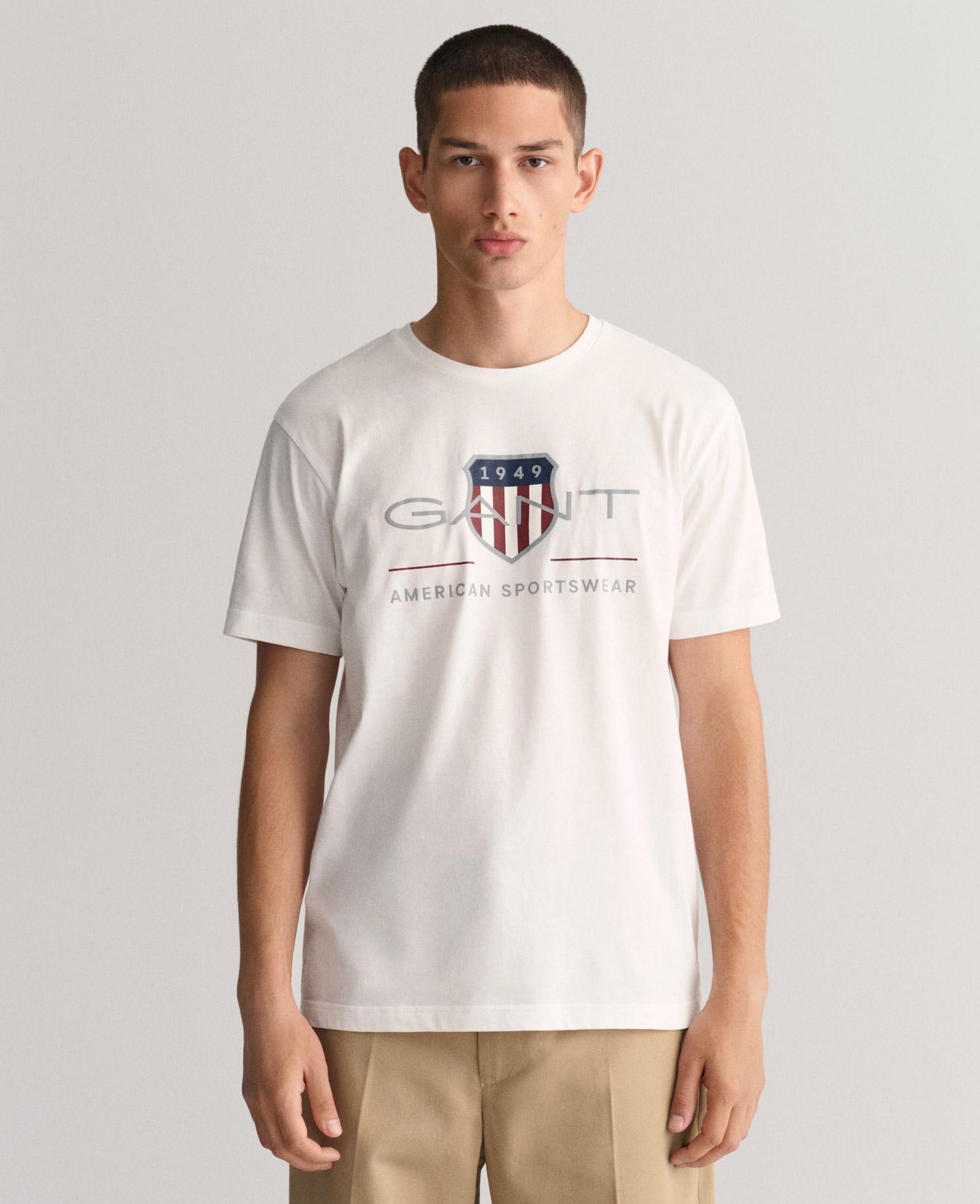 GANT Erkek Beyaz Regular Fit Bisiklet Yaka Logolu T-shirt