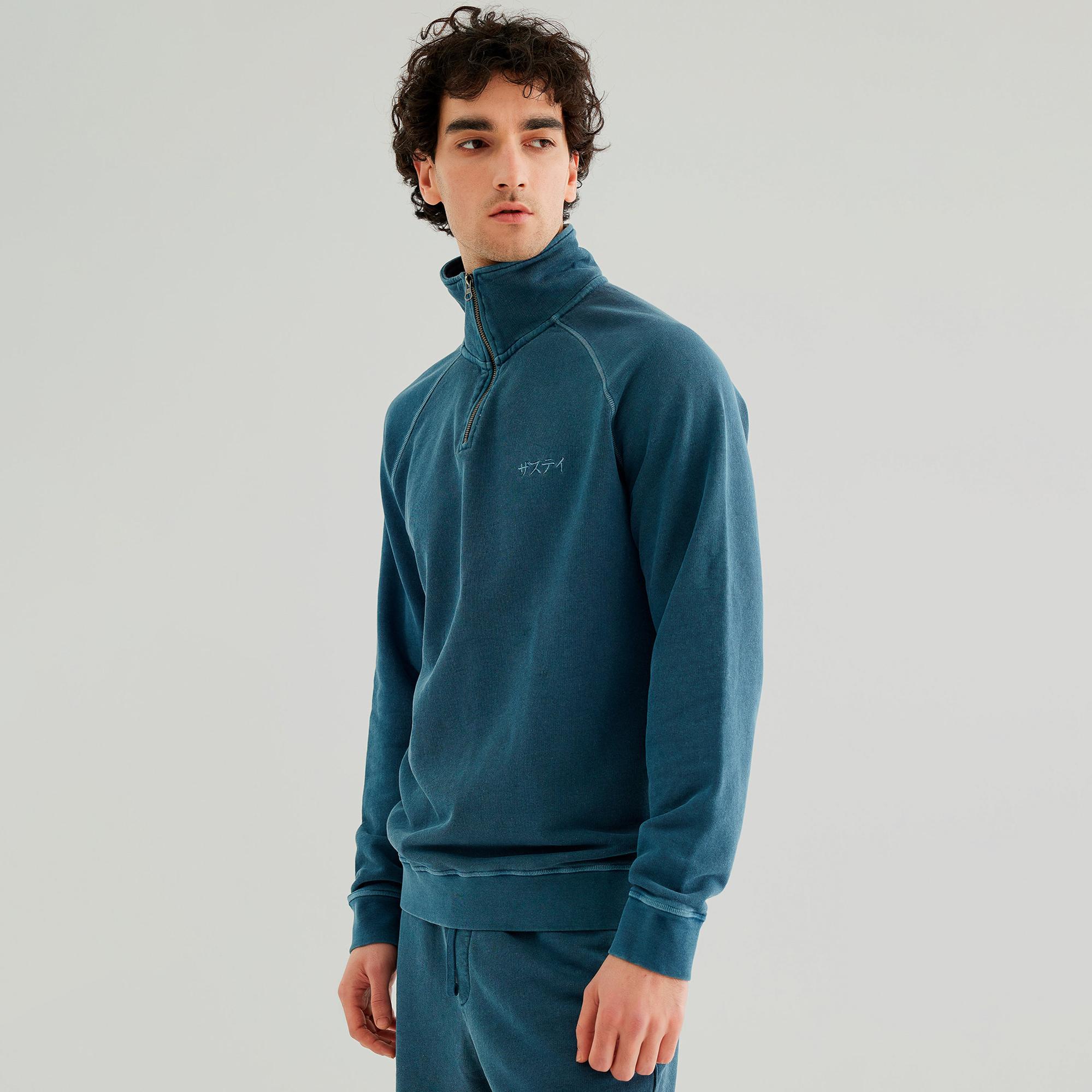 The Stay Line Yuki 1/4 Zip Erkek Mavi Sweatshirt