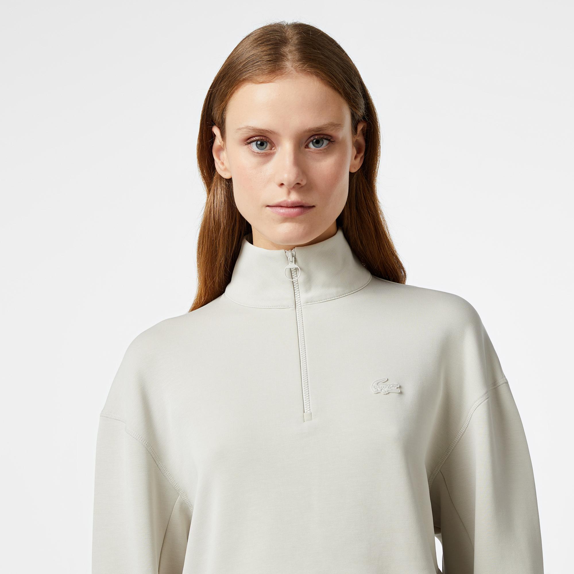 Lacoste Kadın Relaxed Fit Yarım Fermuarlı Gri Sweatshirt