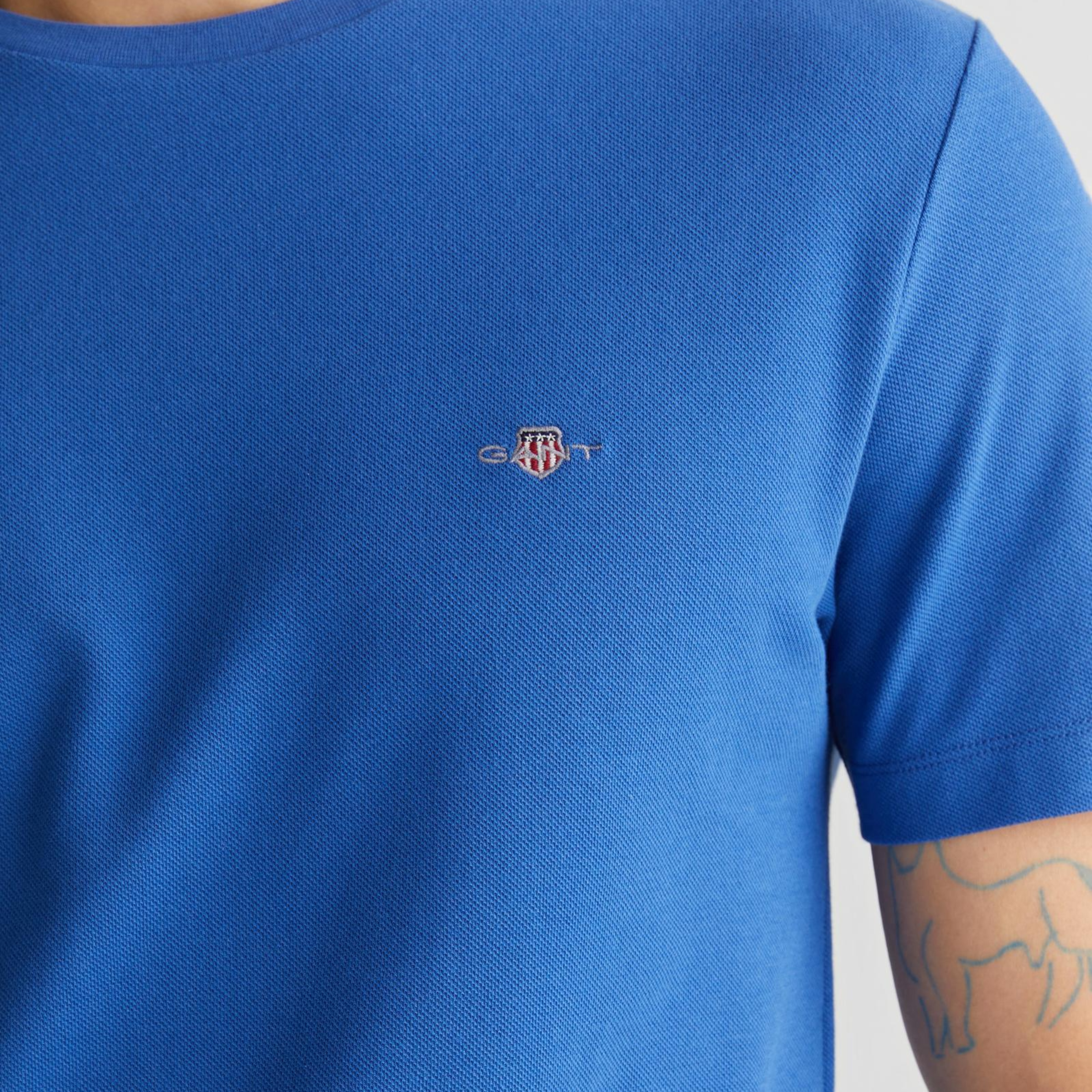 GANT Erkek Mavi Slim Fit Bisiklet Yaka T-Shirt