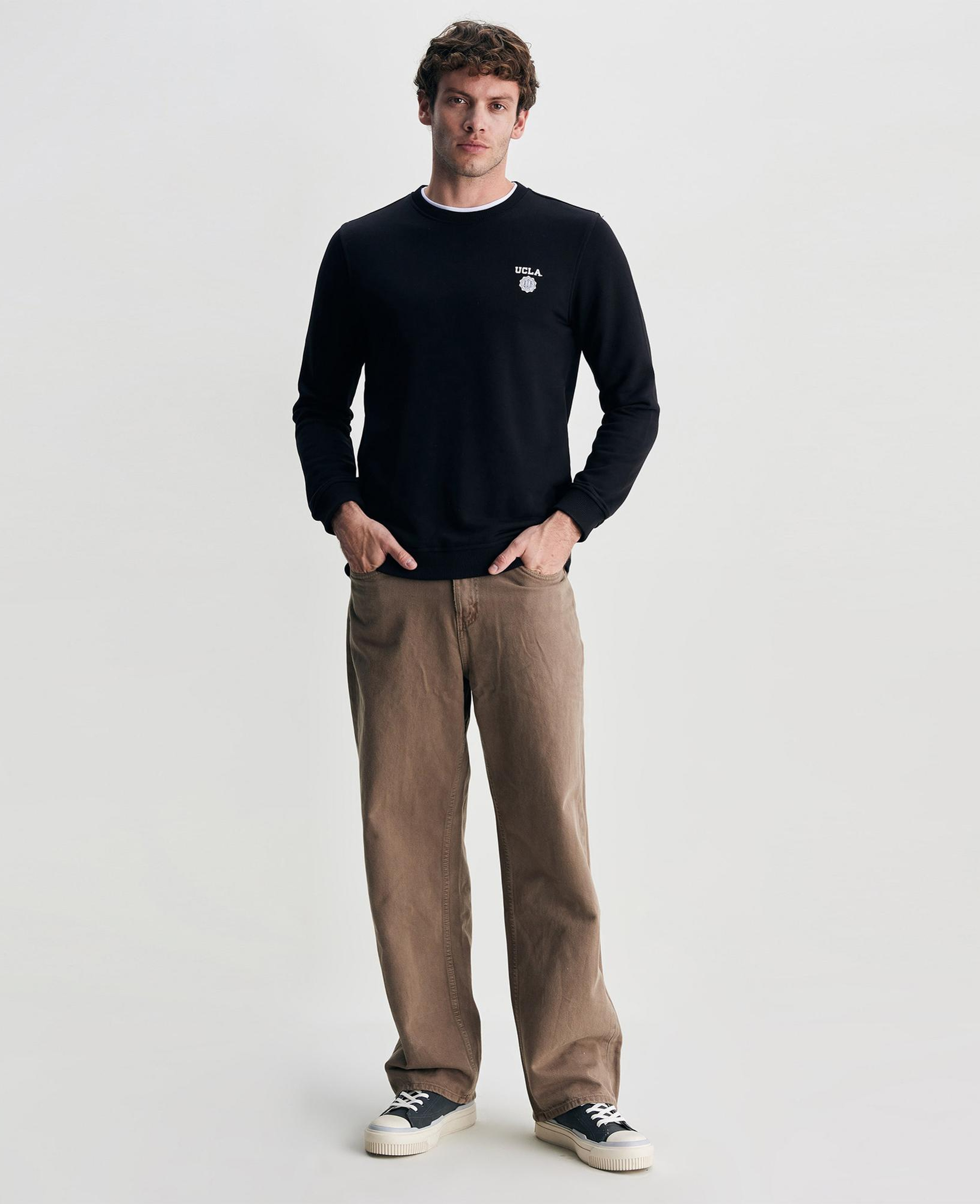 Ucla Valley Erkek Siyah Bisiklet Yaka Sweatshirt