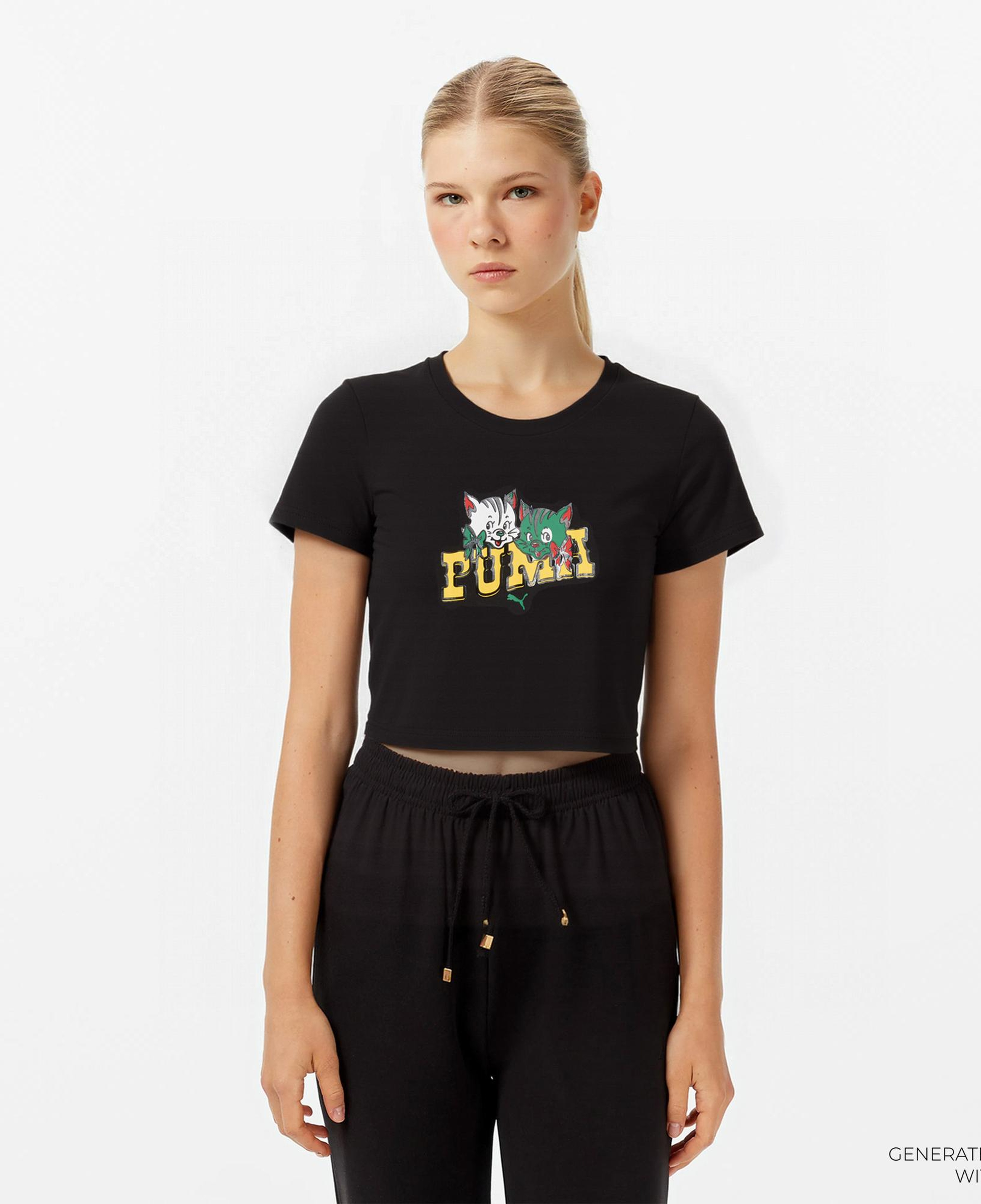 Puma Graphic Kitten Baby Kadın Siyah T-Shirt