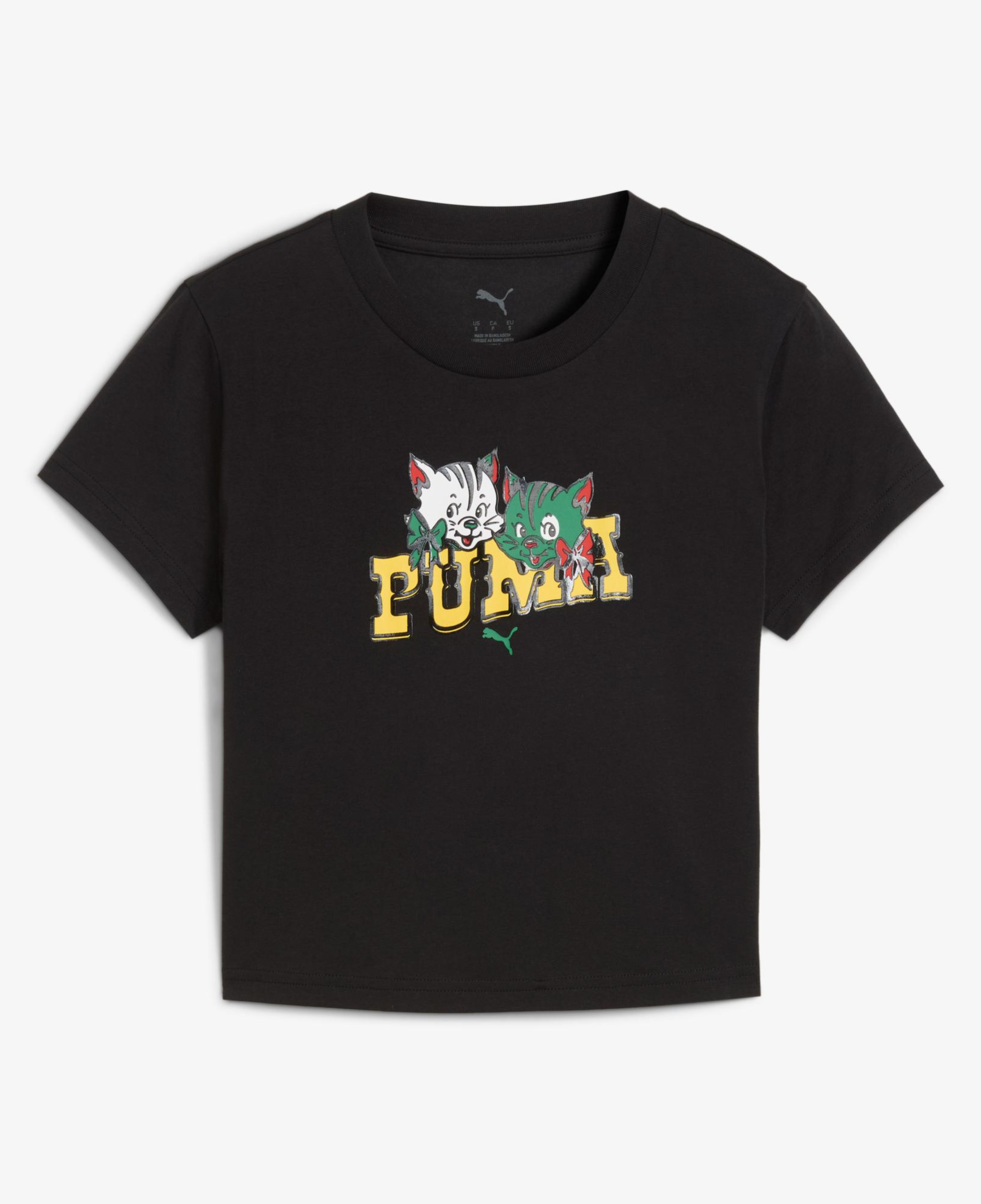 Puma Graphic Kitten Baby Kadın Siyah T-Shirt