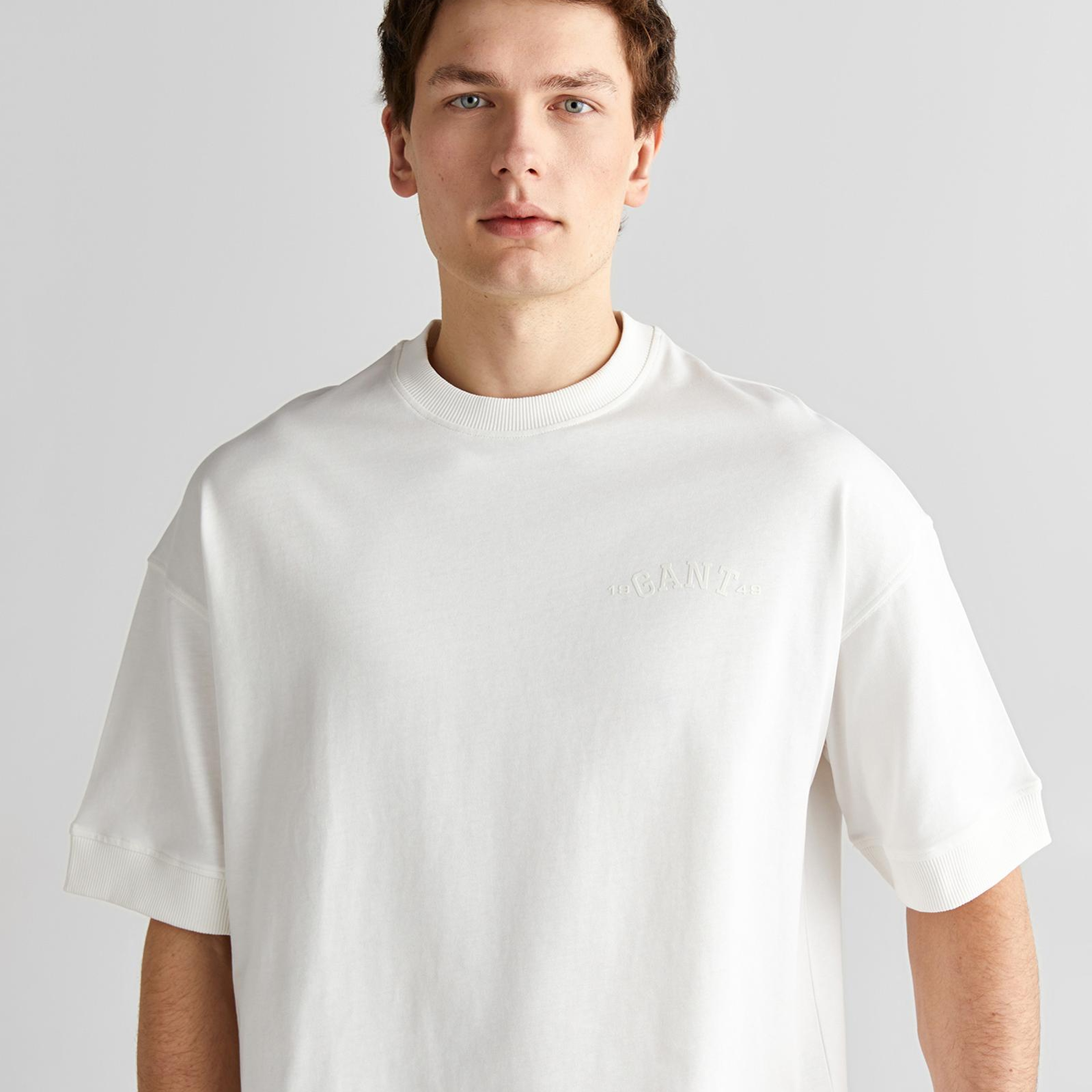 GANT Erkek Krem Orijinal Fit Bisiklet Yaka Logolu T-Shirt