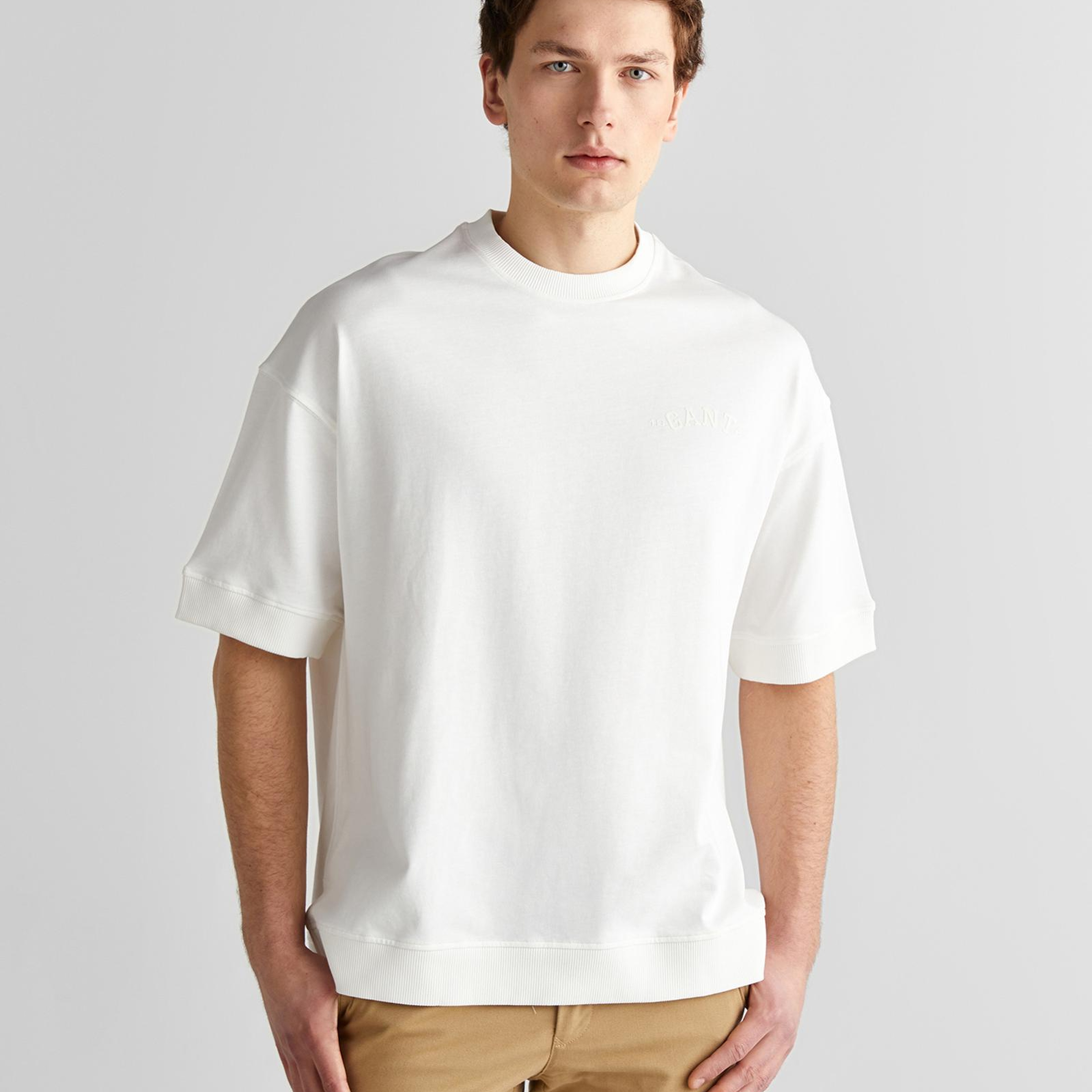 GANT Erkek Krem Orijinal Fit Bisiklet Yaka Logolu T-Shirt