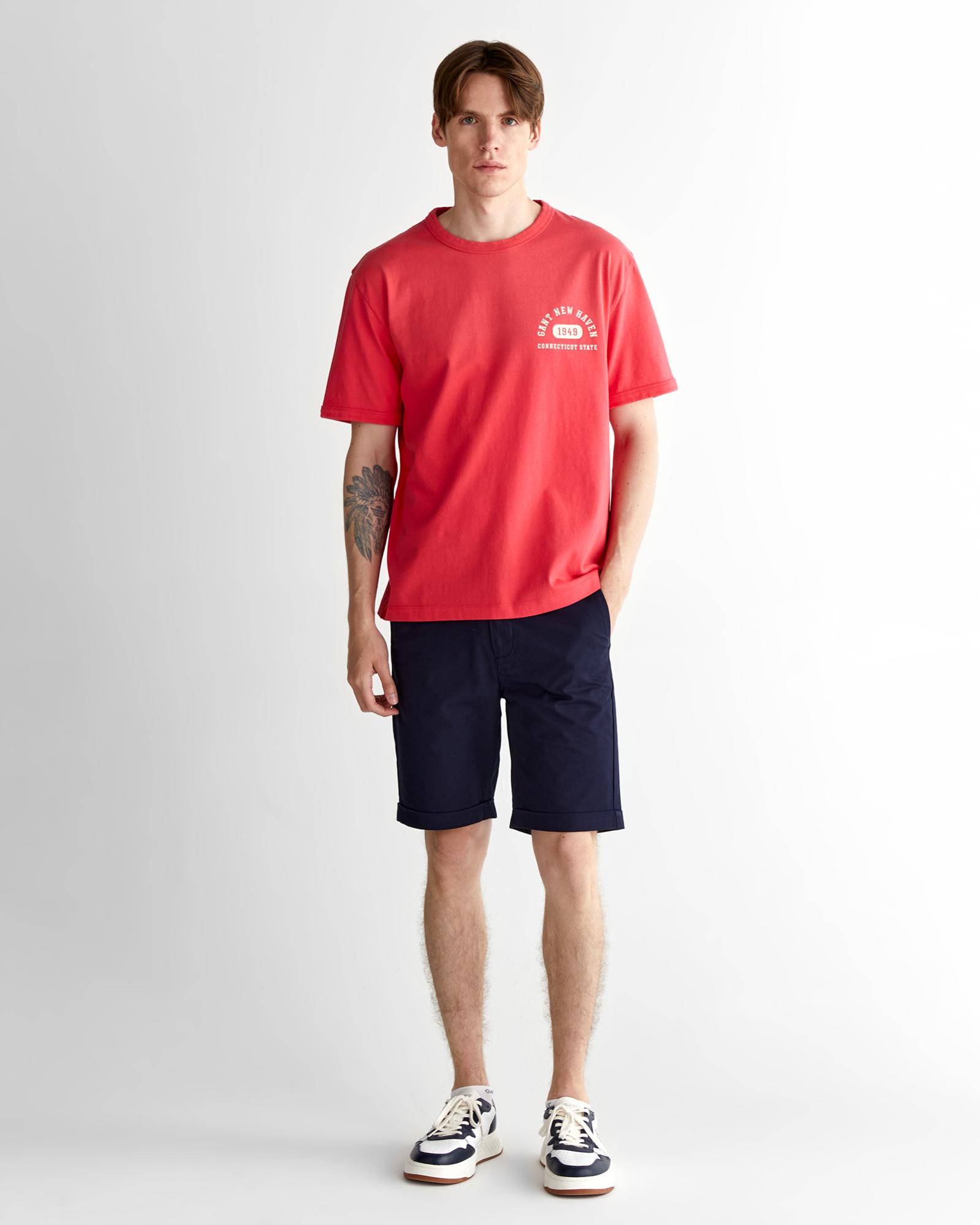 GANT Erkek Kırmızı Relaxed Fit Bisiklet Yaka Logolu T-Shirt