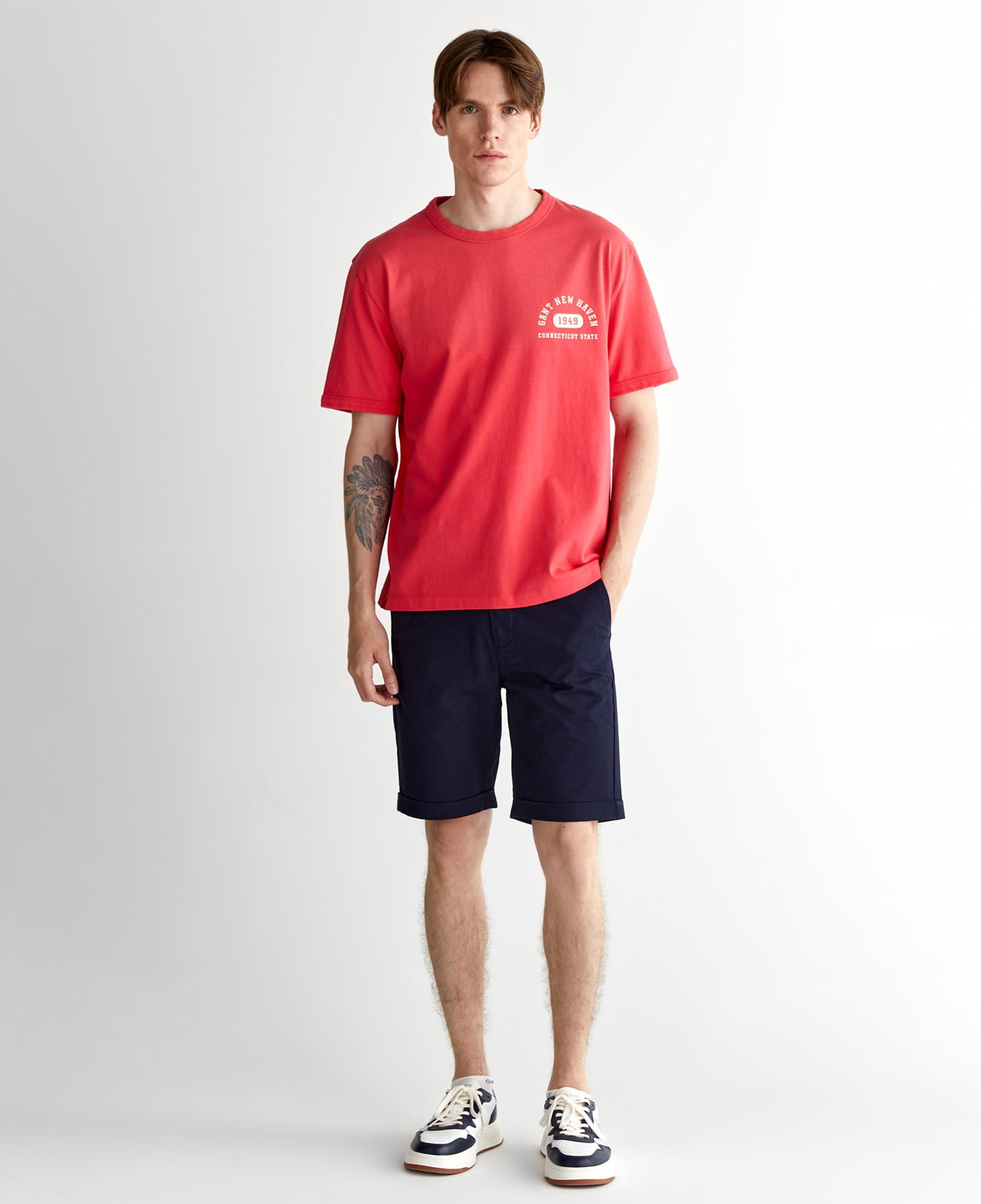 GANT Erkek Kırmızı Relaxed Fit Bisiklet Yaka Logolu T-Shirt