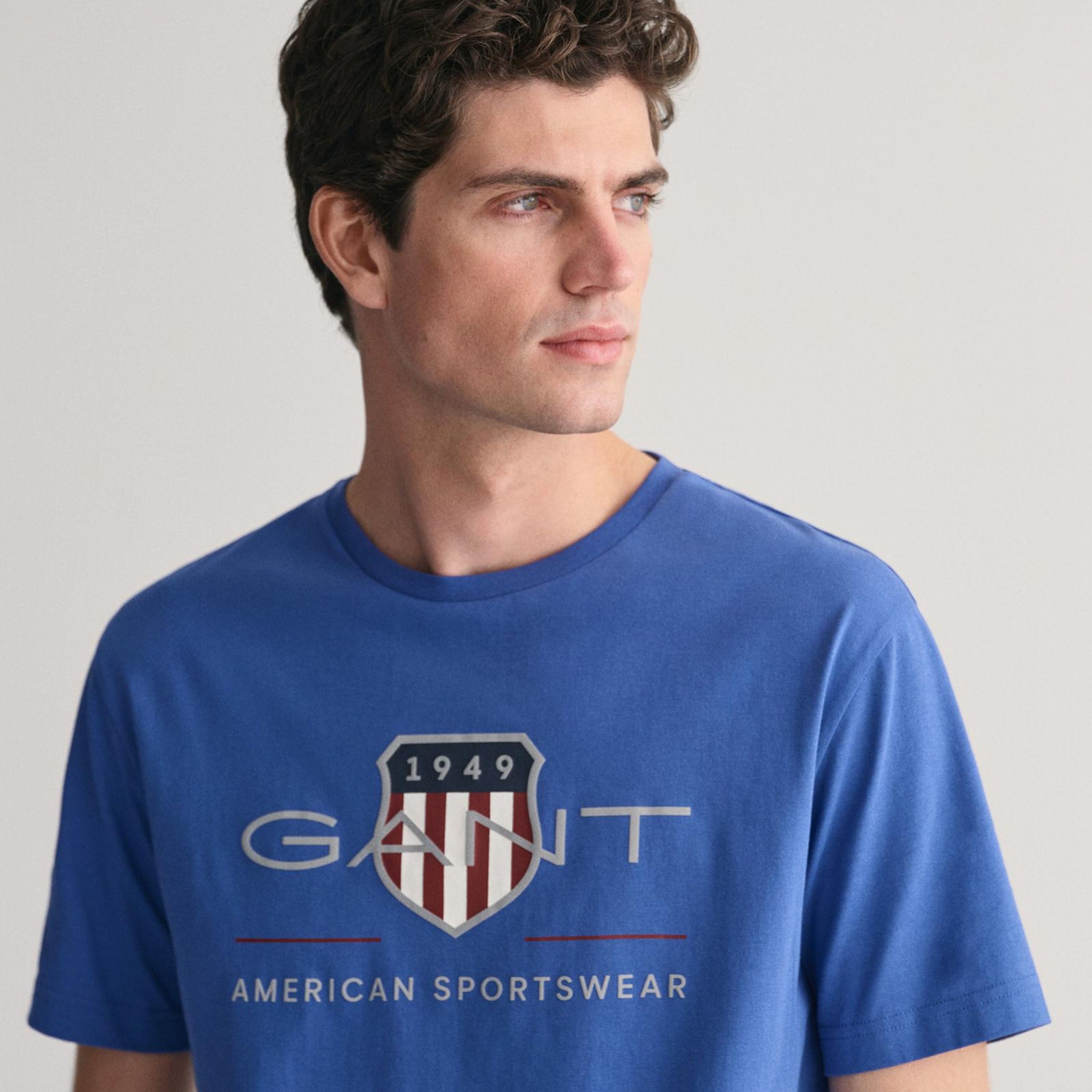 GANT Erkek Mavi Regular Fit Bisiklet Yaka Logolu T-Shirt