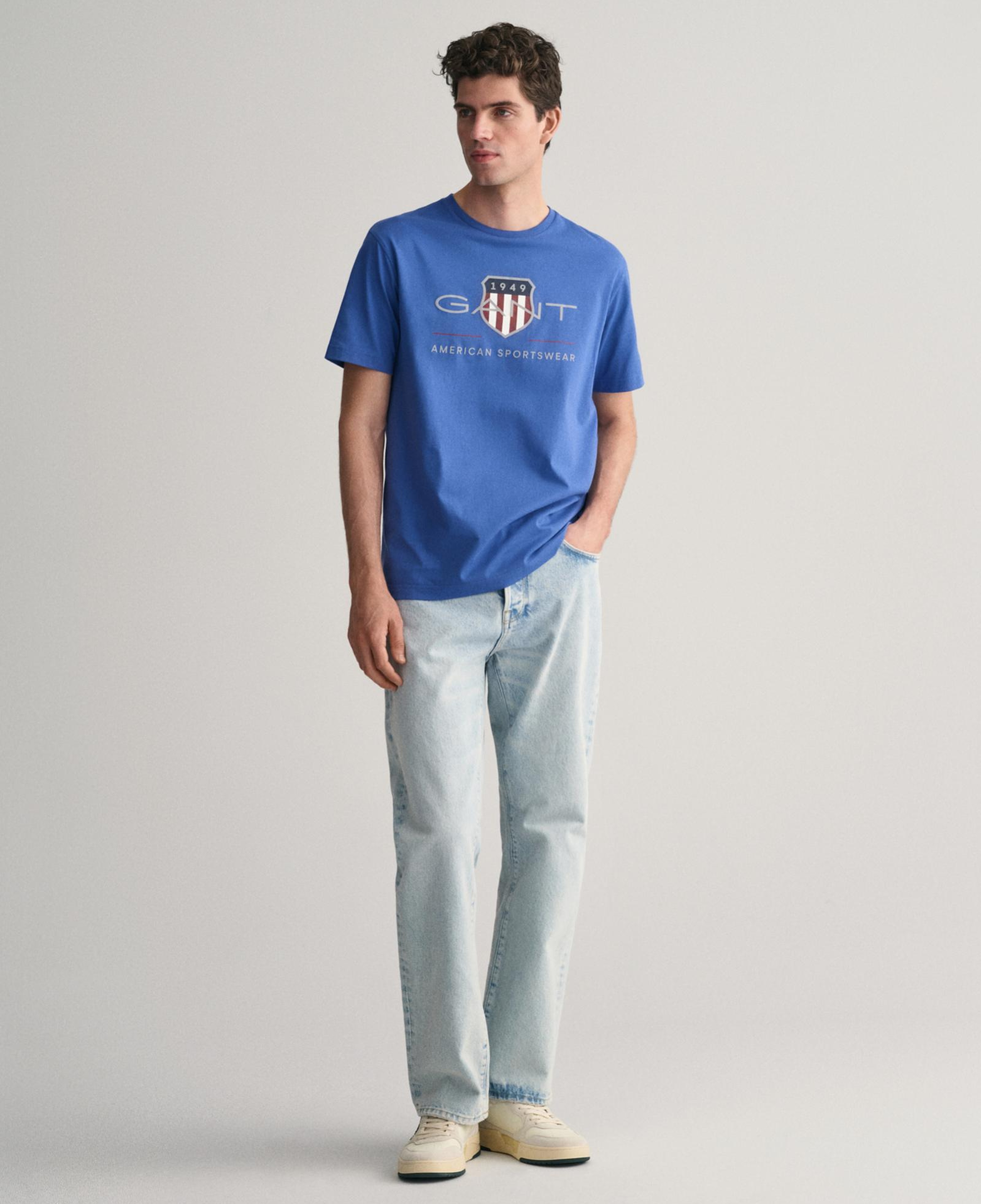 GANT Erkek Mavi Regular Fit Bisiklet Yaka Logolu T-Shirt