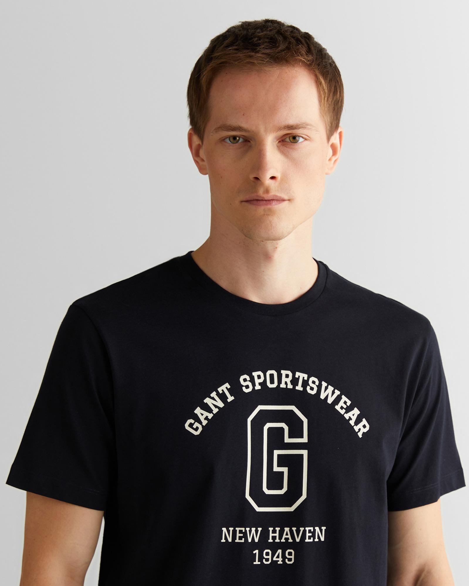 GANT Erkek Siyah Regular Fit Bisiklet Yaka Logolu T-Shirt