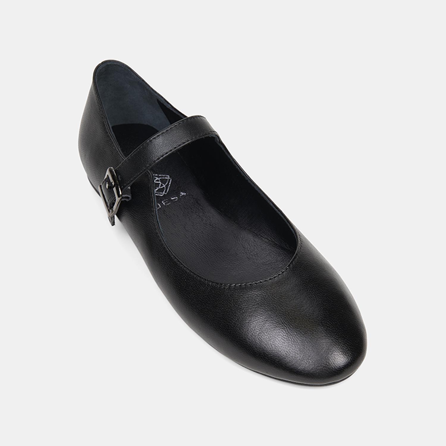 Kadın Siyah Ayarlanabilir Tokalı Mary Jane Deri Babet