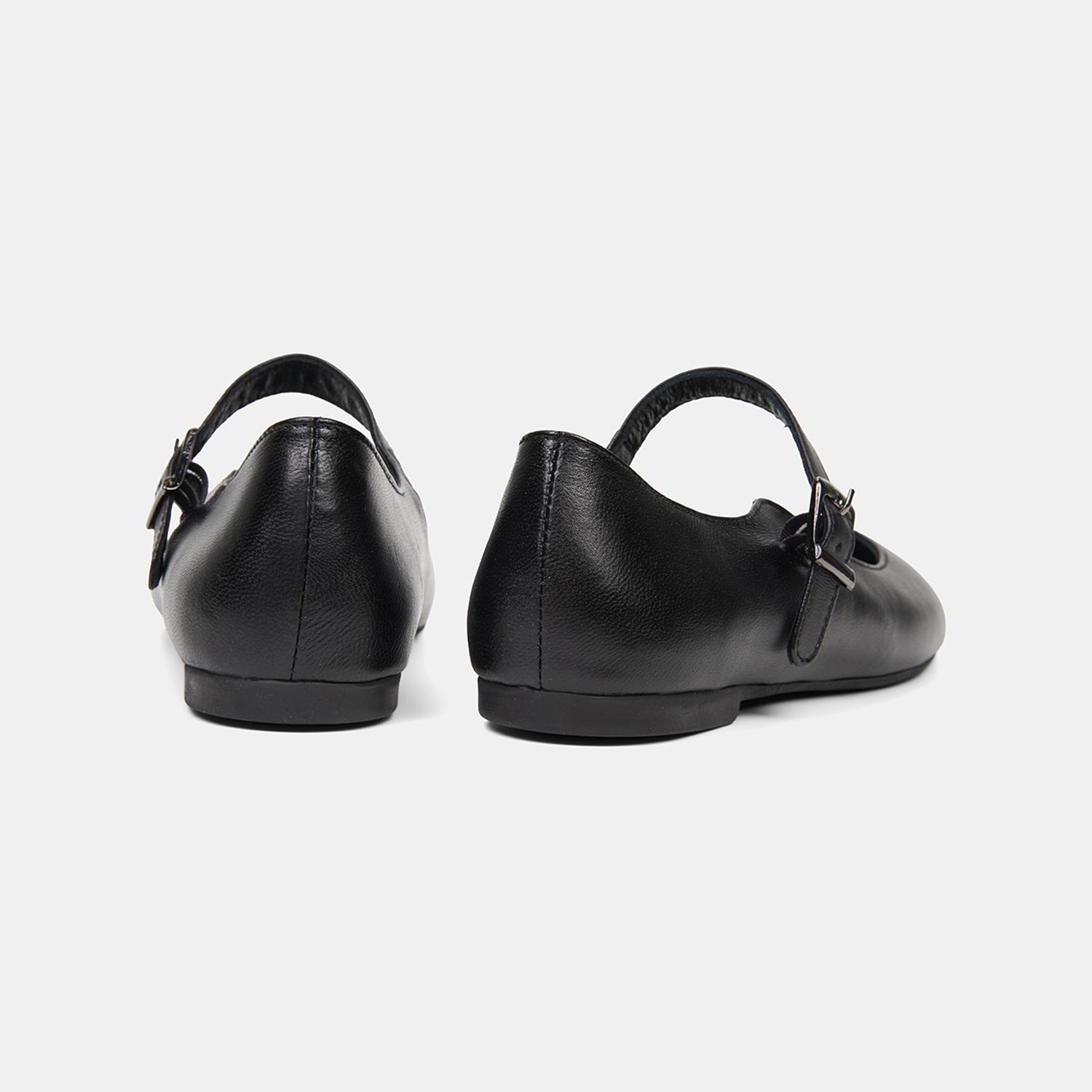 Kadın Siyah Ayarlanabilir Tokalı Mary Jane Deri Babet