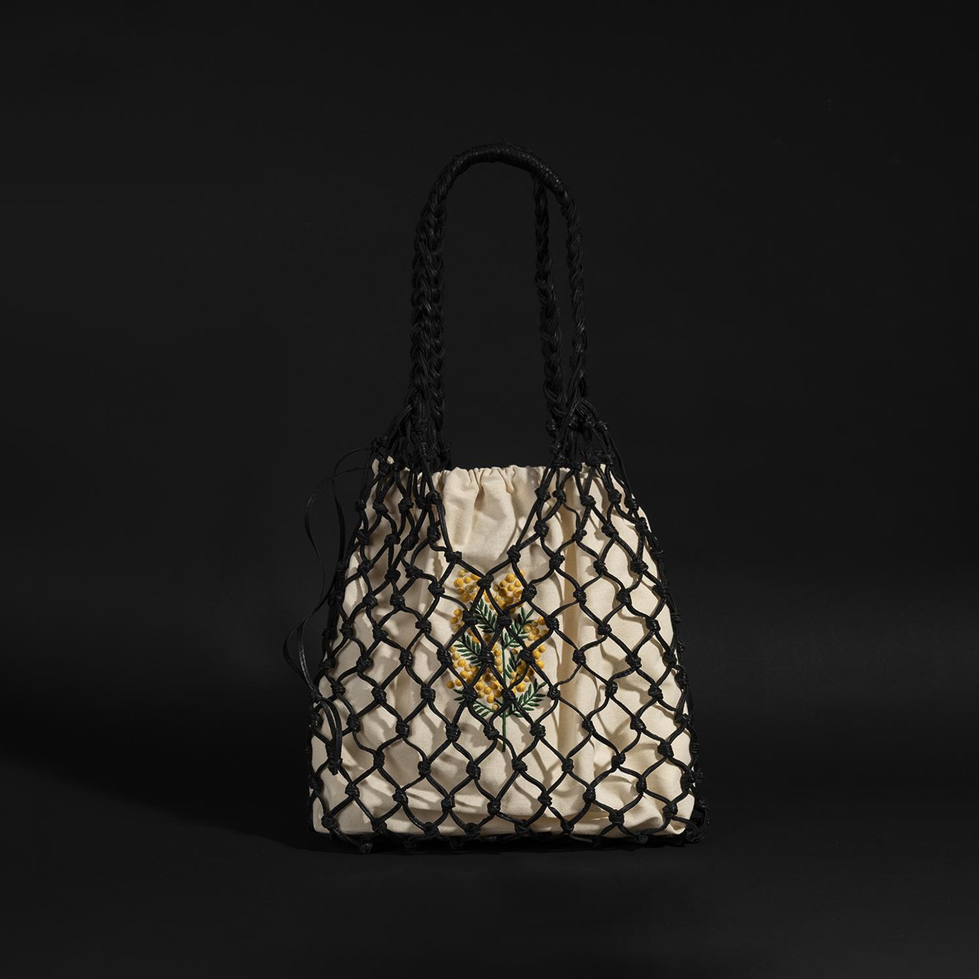 KEDV Mimozalı Deri Örgü Çanta