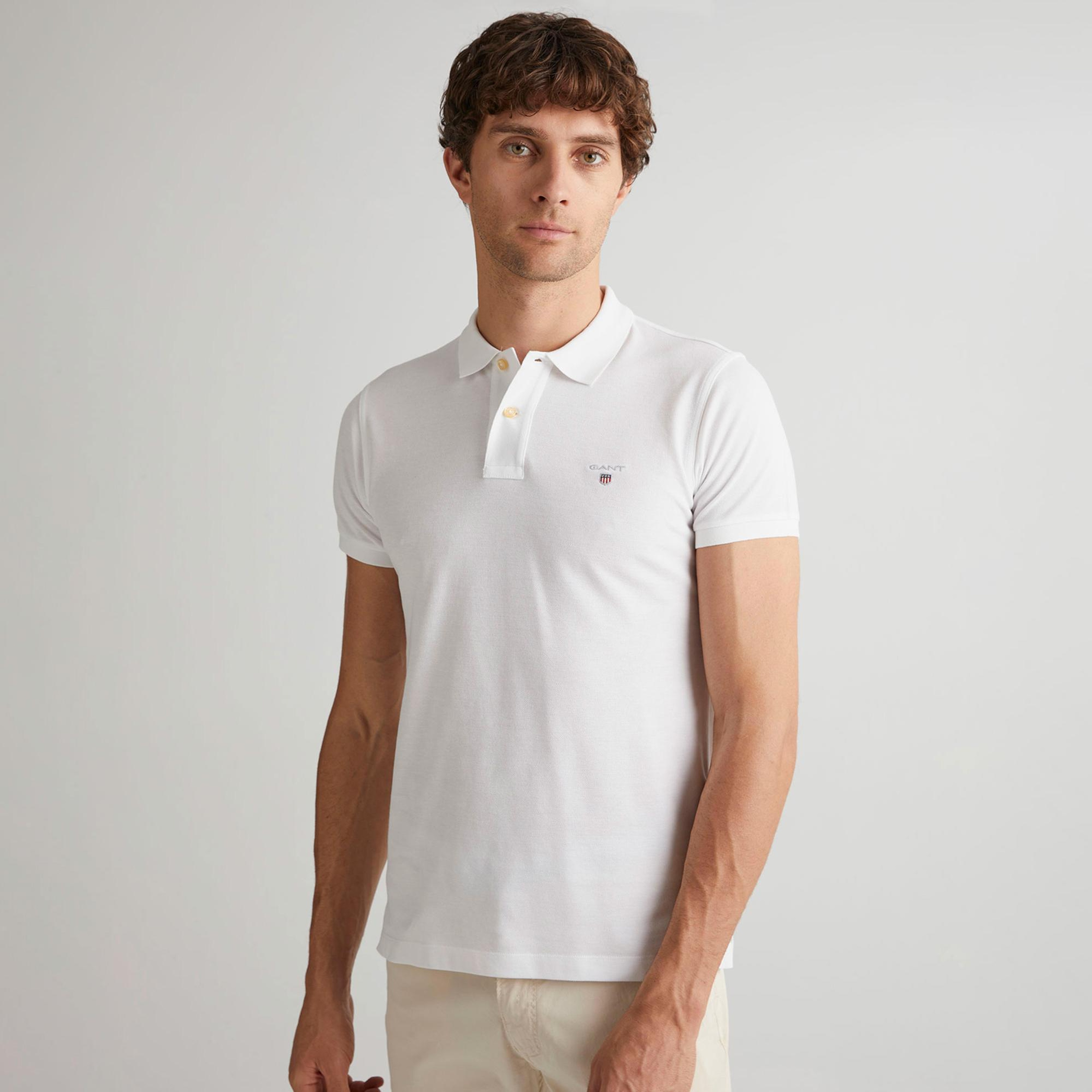 GANT Erkek Beyaz Slim Fit Polo