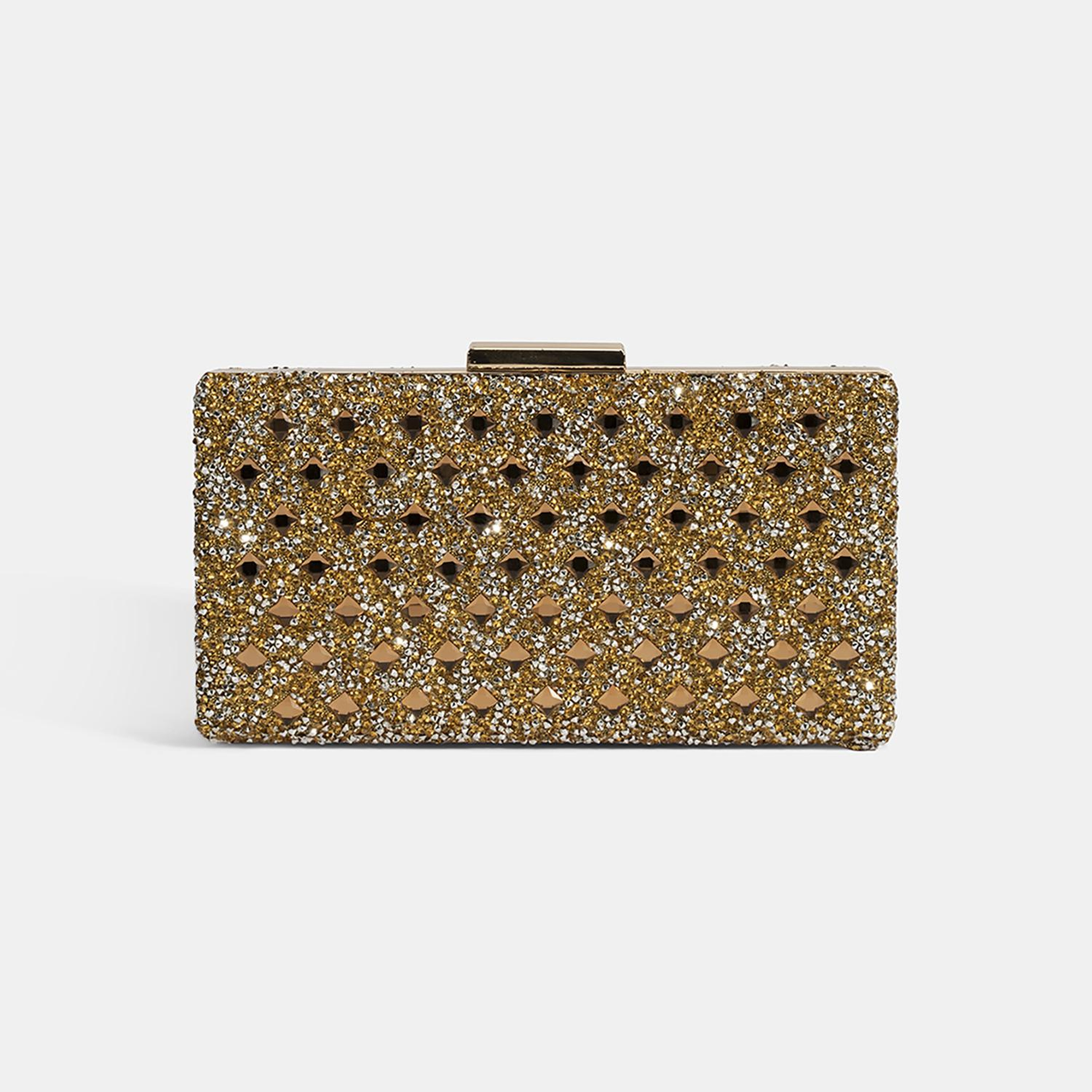 Kadın Gold Taşlı Omuz Askılı Gece El Çantası