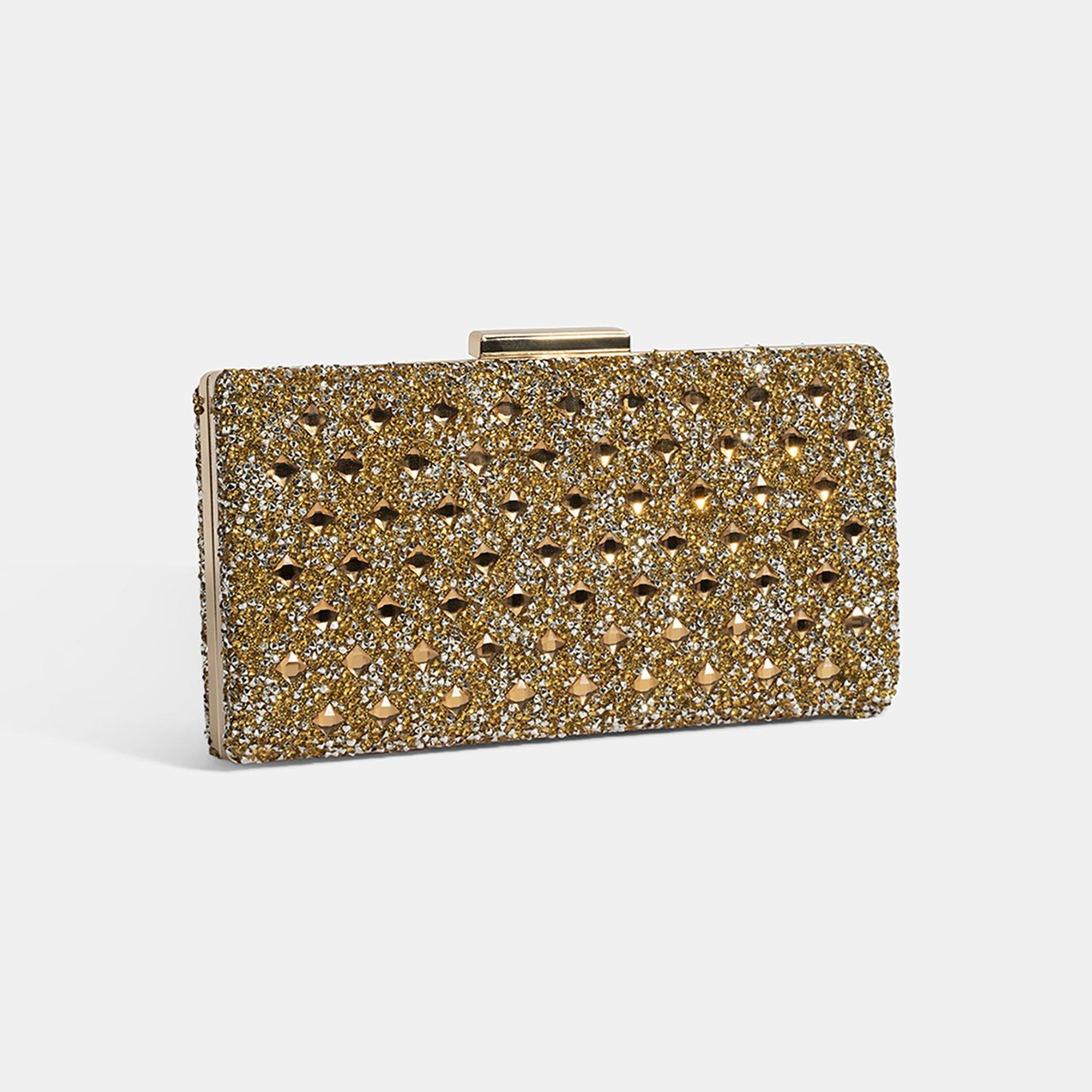 Kadın Gold Taşlı Omuz Askılı Gece El Çantası