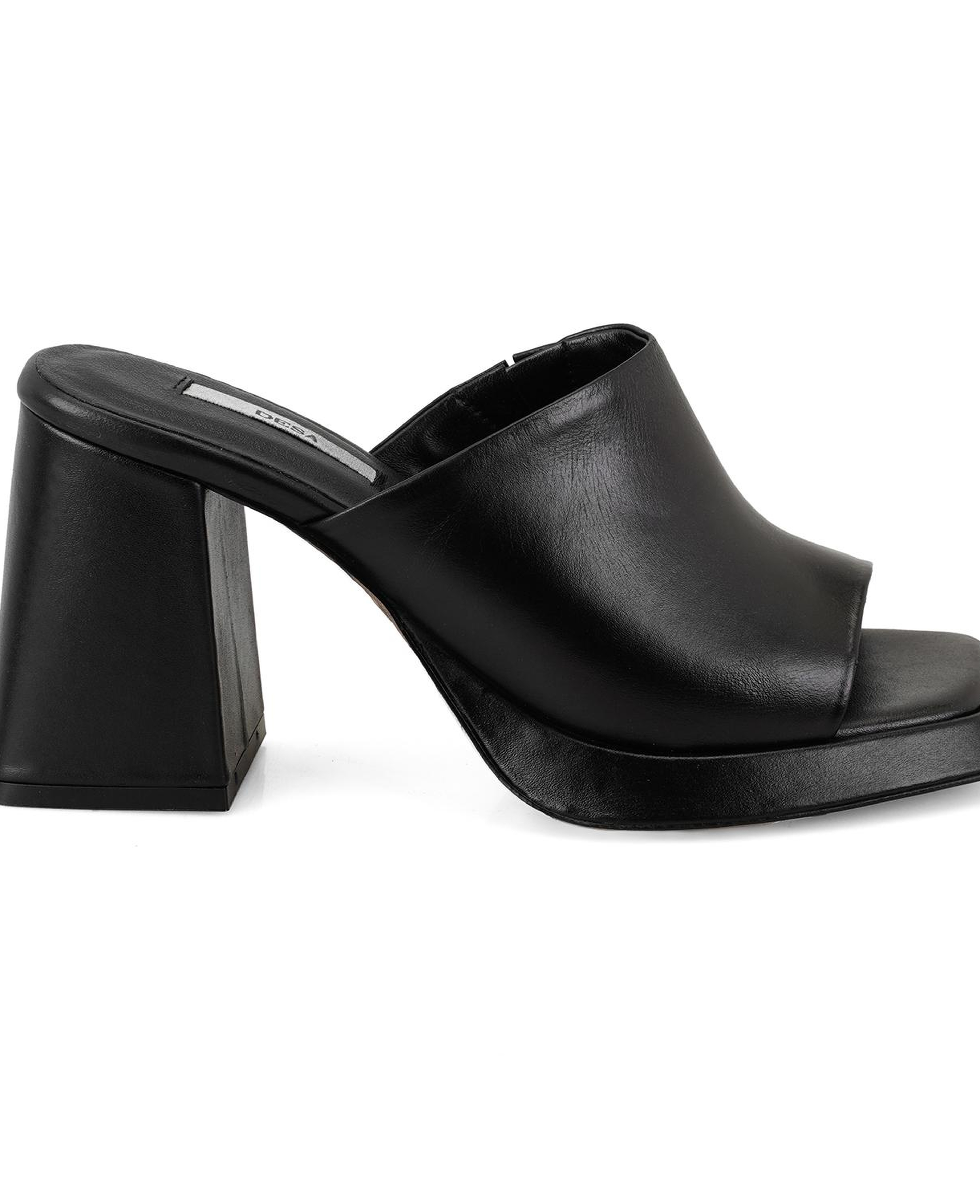 Kadın Siyah Topuklu Napa Deri Terlik