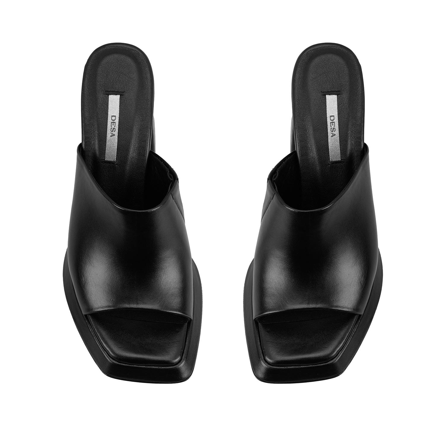 Kadın Siyah Topuklu Napa Deri Terlik