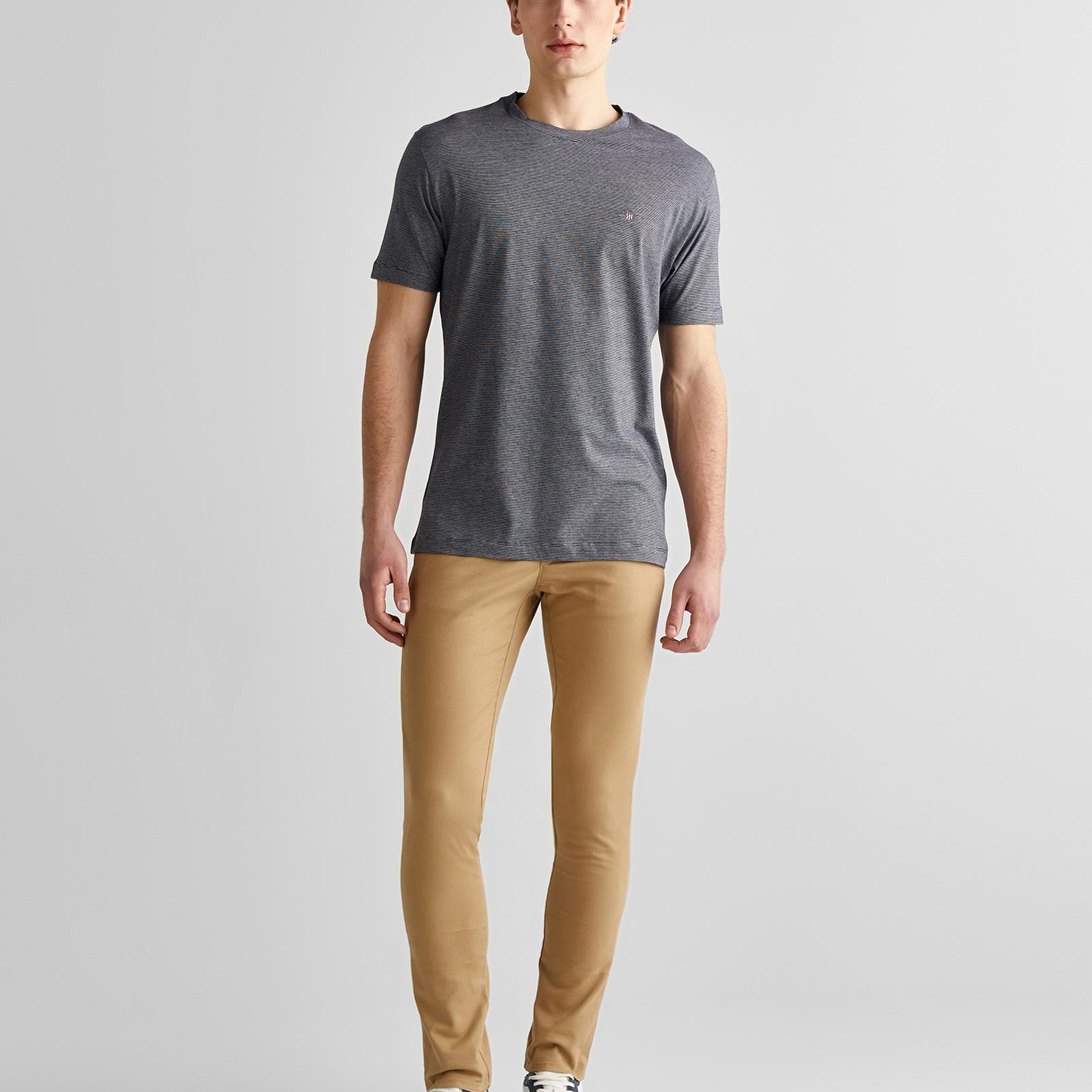 GANT Erkek Lacivert Regular Fit Bisiklet Yaka Çizgili T-Shirt