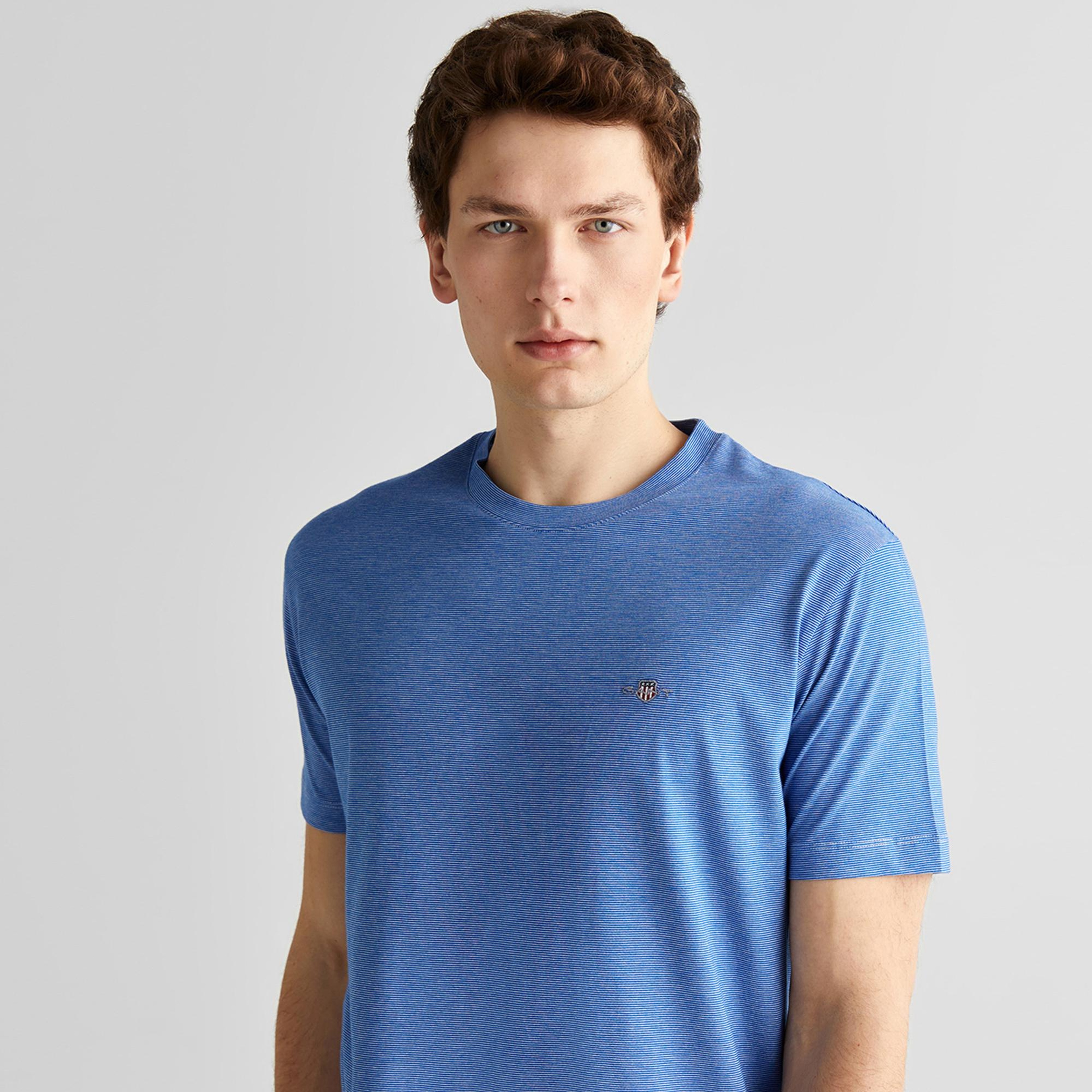 GANT Erkek Lacivert Regular Fit Bisiklet Yaka Çizgili T-Shirt