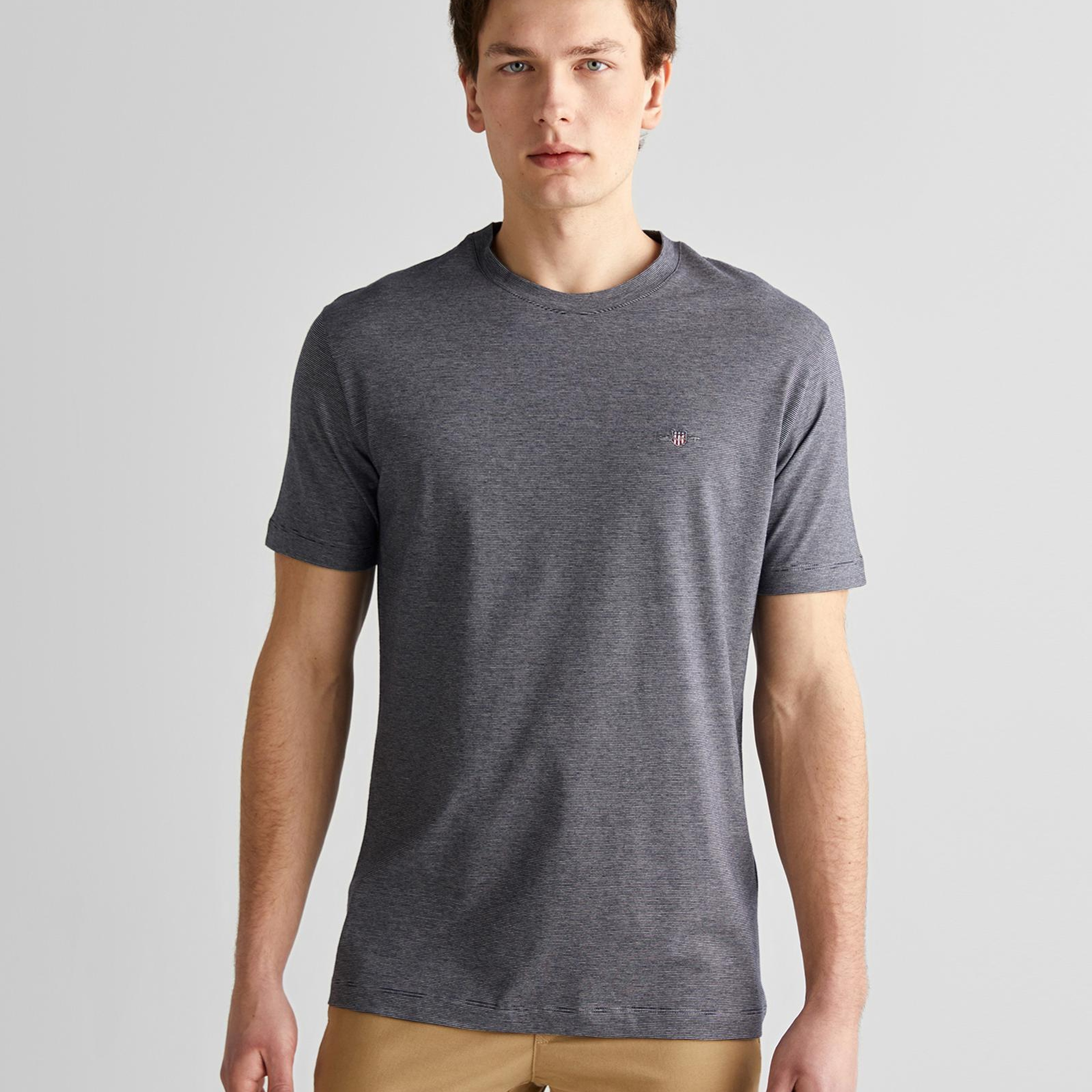 GANT Erkek Lacivert Regular Fit Bisiklet Yaka Çizgili T-Shirt