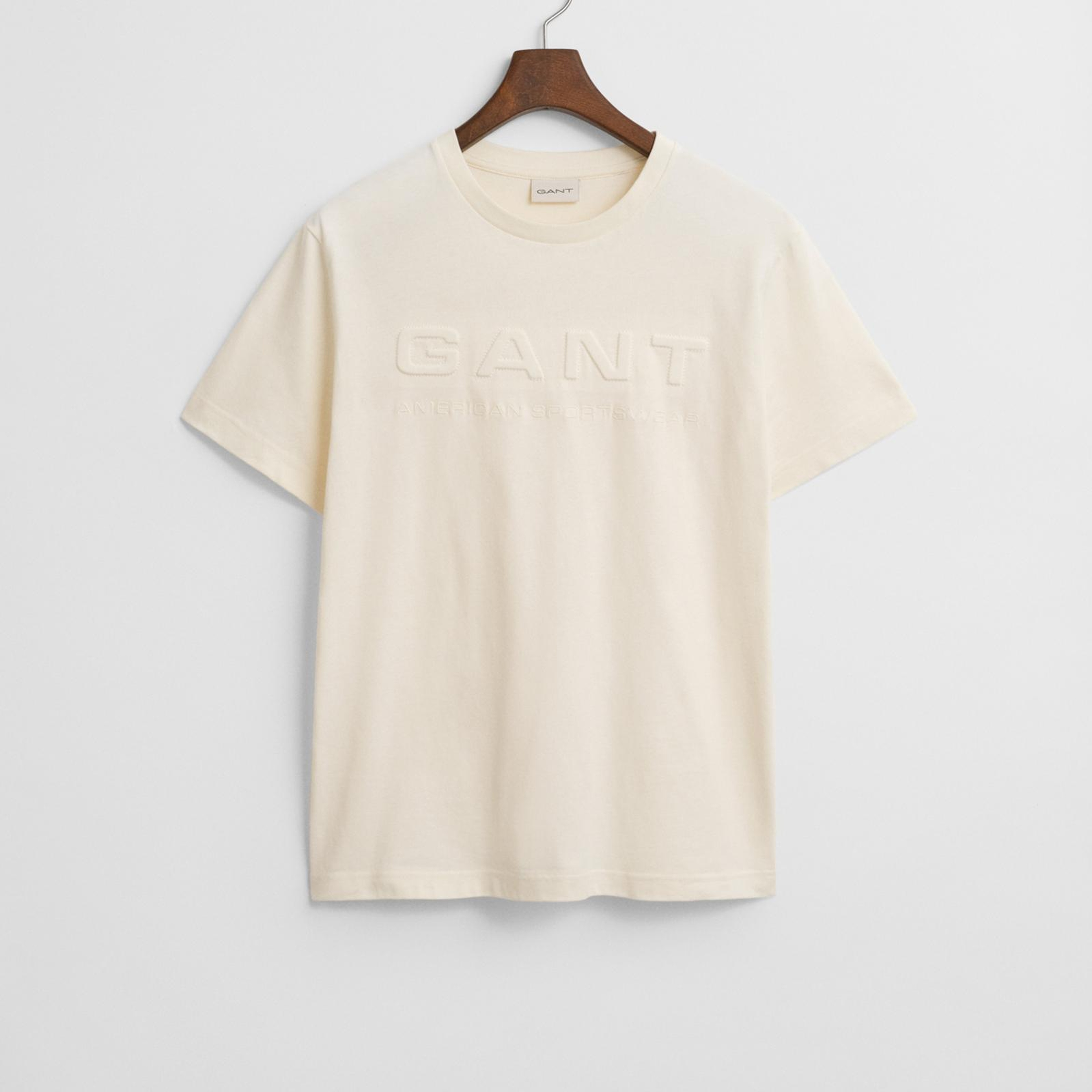 GANT Erkek Krem Regular Fit Bisiklet Yaka Logolu T-Shirt
