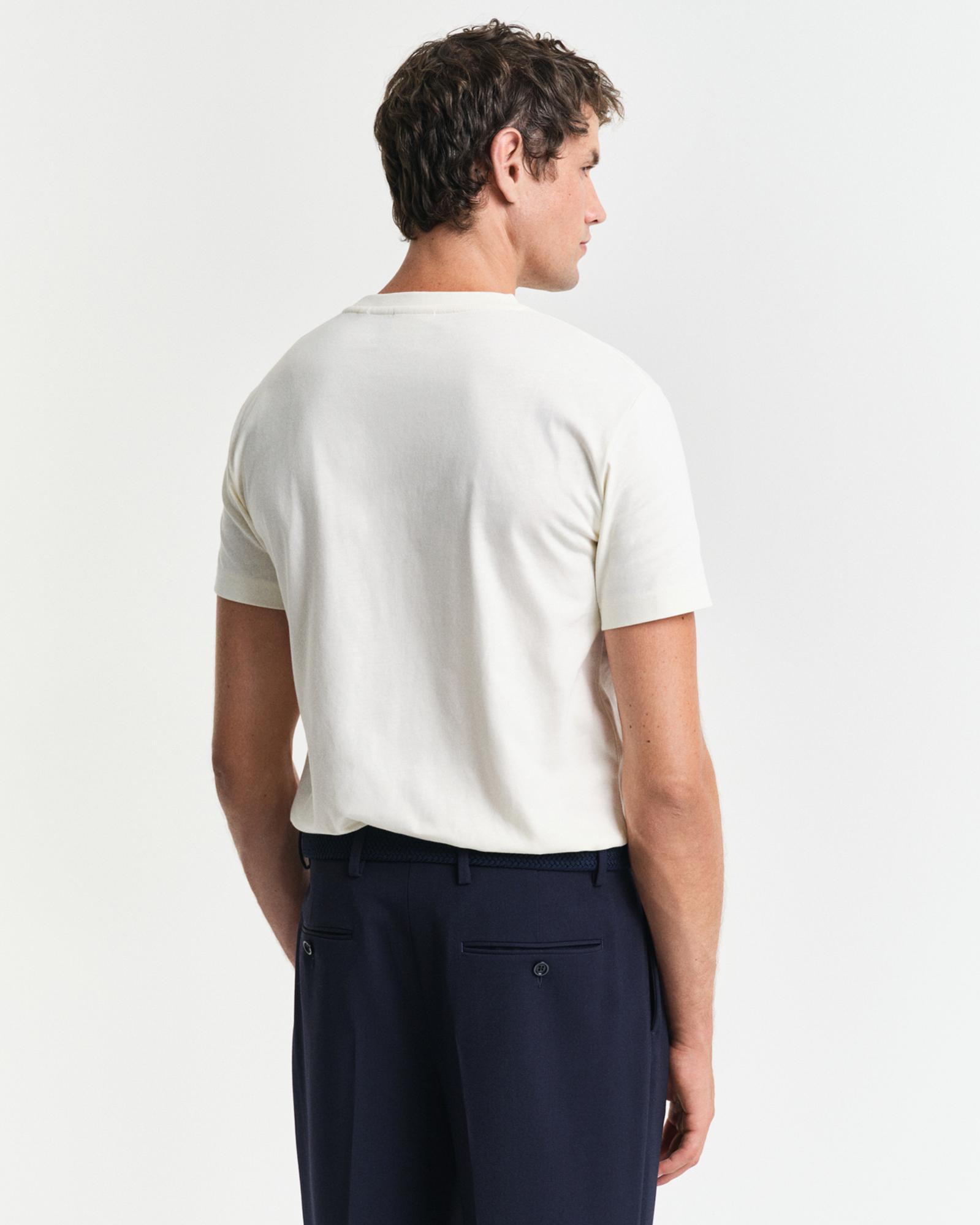 GANT Erkek Krem Regular Fit Bisiklet Yaka Logolu T-Shirt