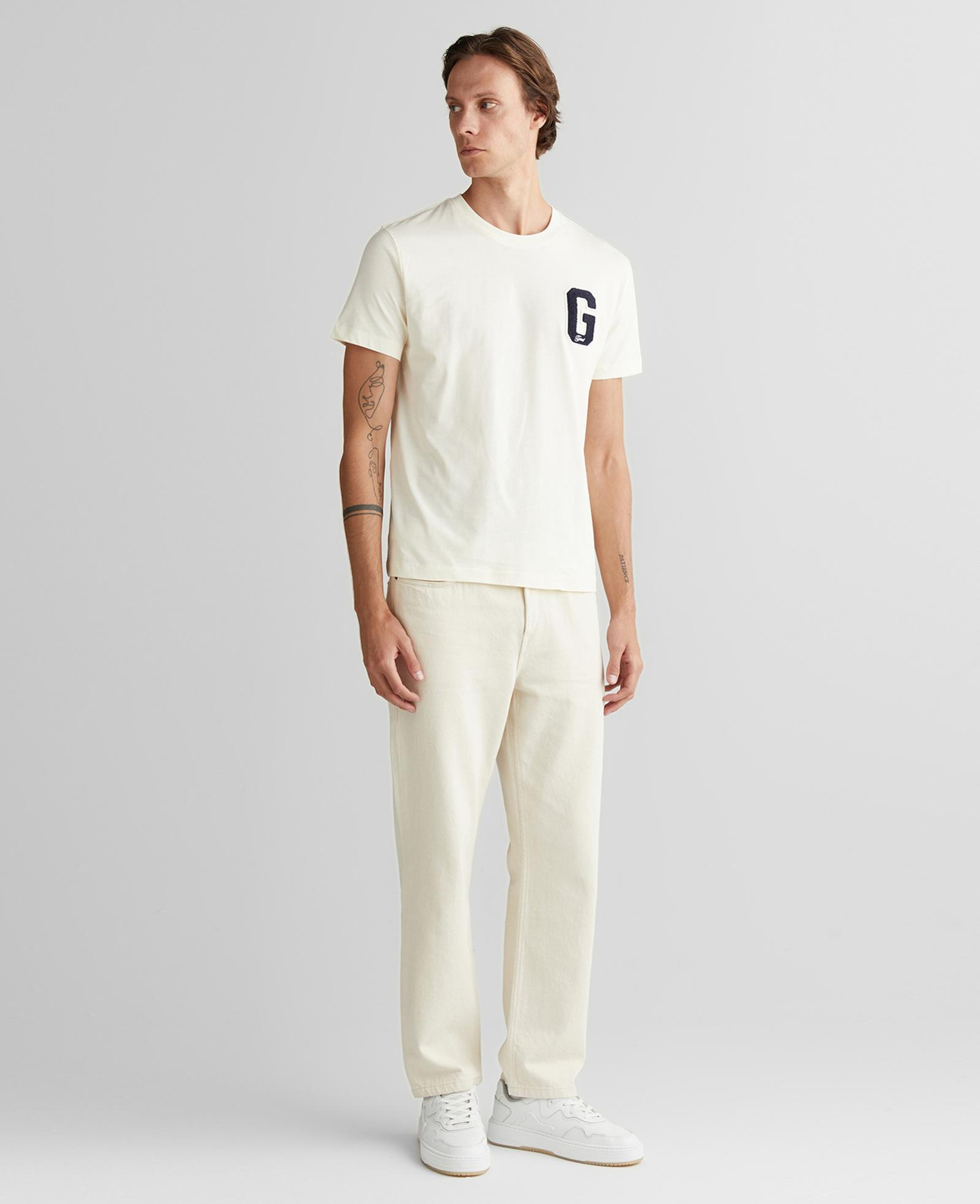 GANT Erkek Krem Regular Fit Bisiklet Yaka Logolu T-Shirt