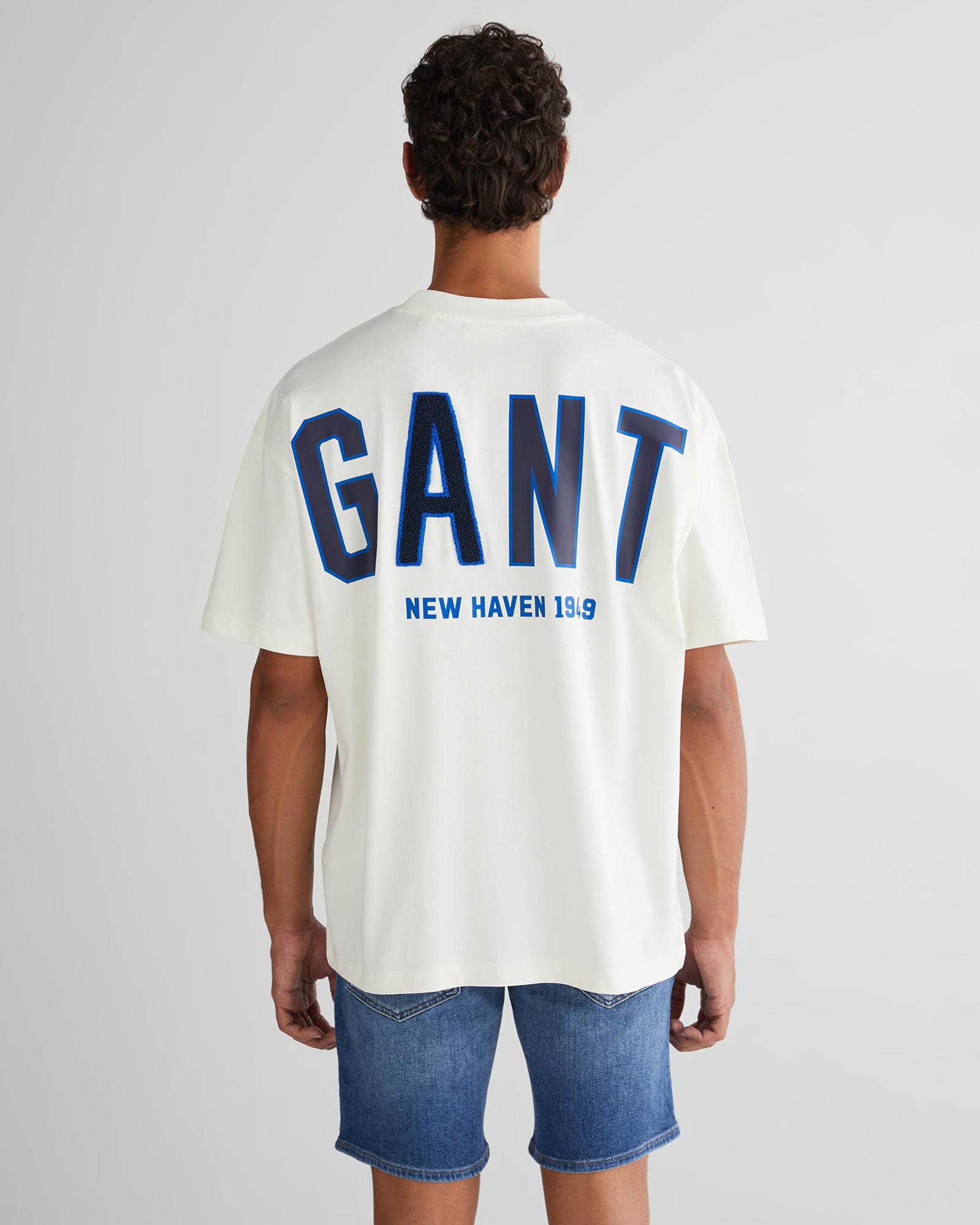 GANT Erkek Krem Relaxed Fit Bisiklet Yaka Logolu T-Shirt