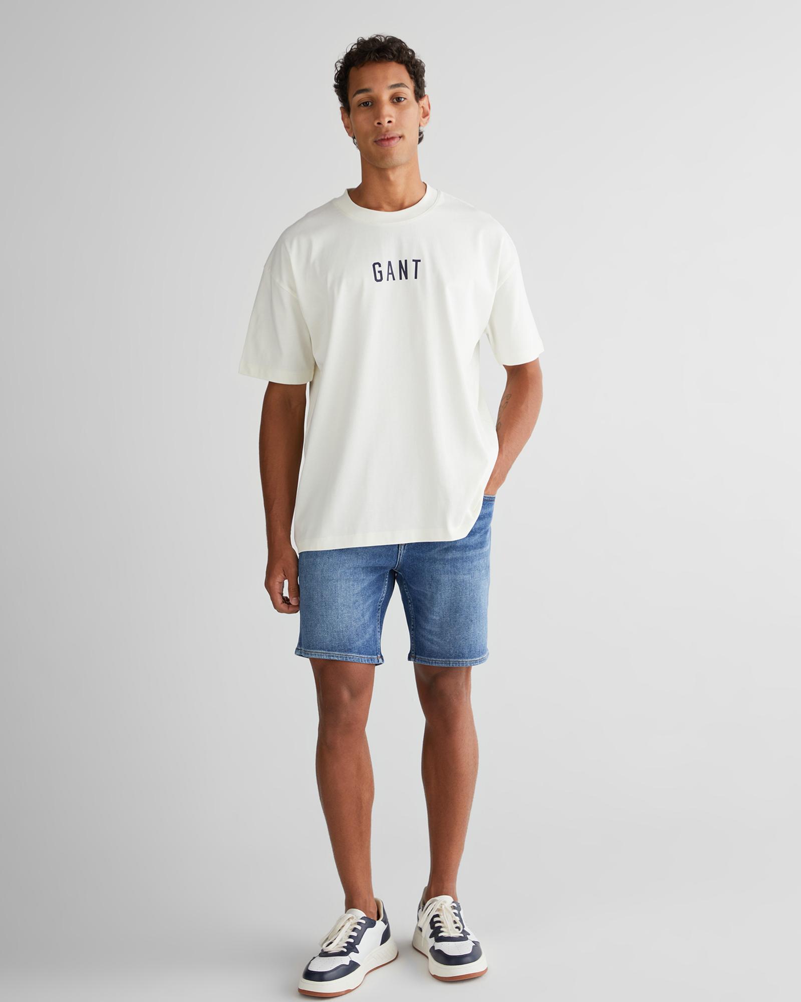 GANT Erkek Krem Relaxed Fit Bisiklet Yaka Logolu T-Shirt