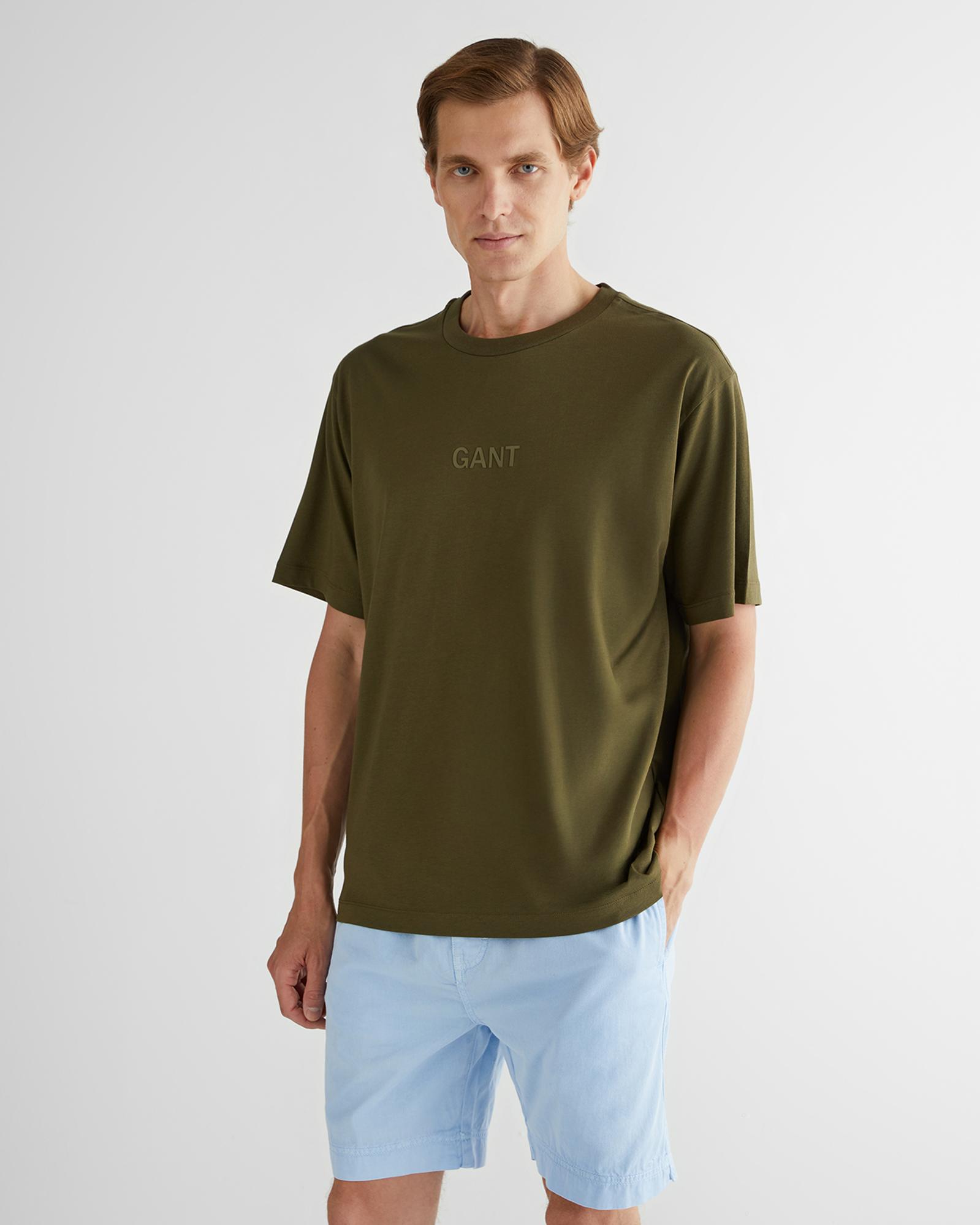 GANT Erkek Yeşil Relaxed Fit Bisiklet Yaka Logolu T-Shirt