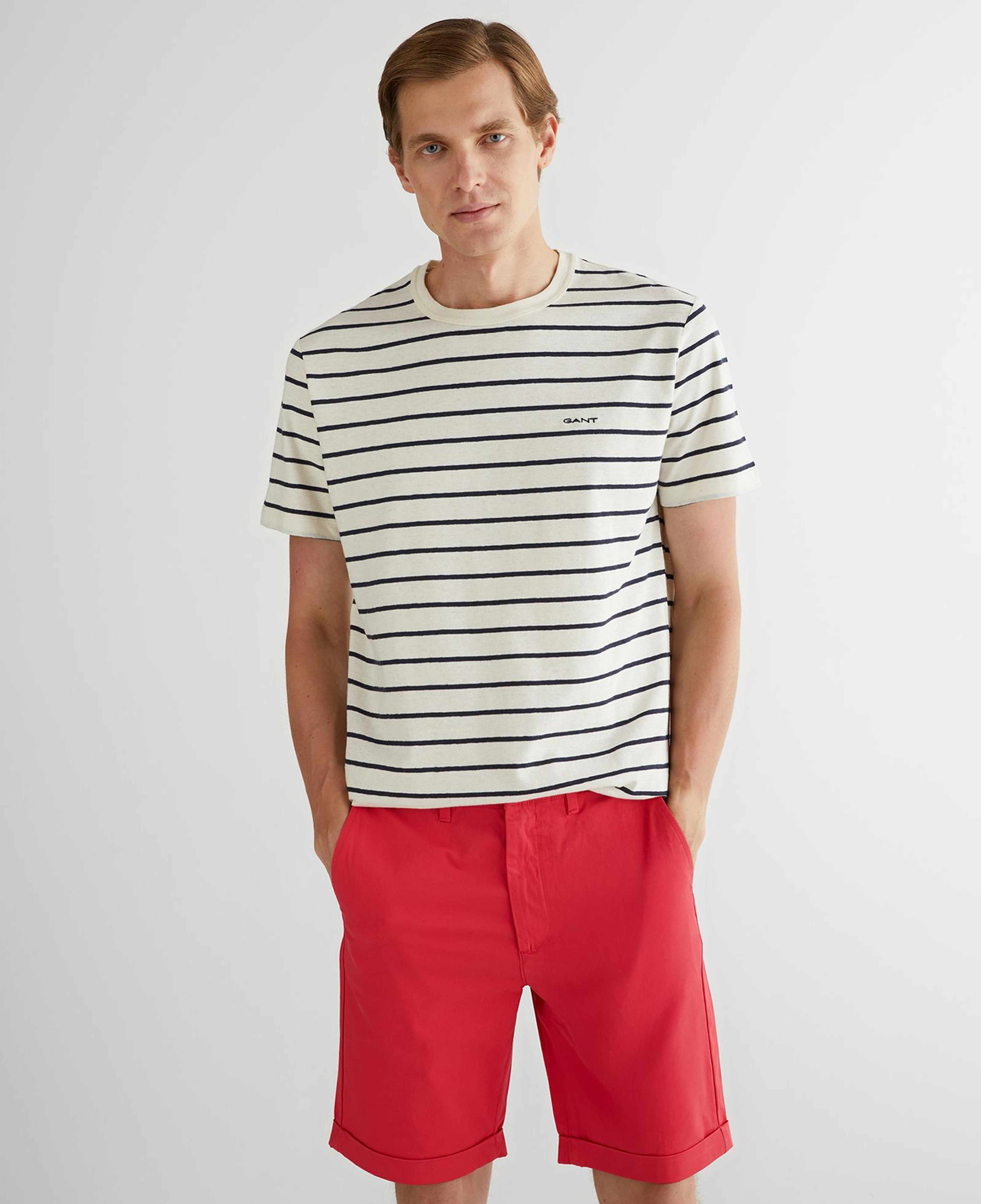 GANT Erkek Krem Regular Fit Bisiklet Yaka Çizgili T-Shirt