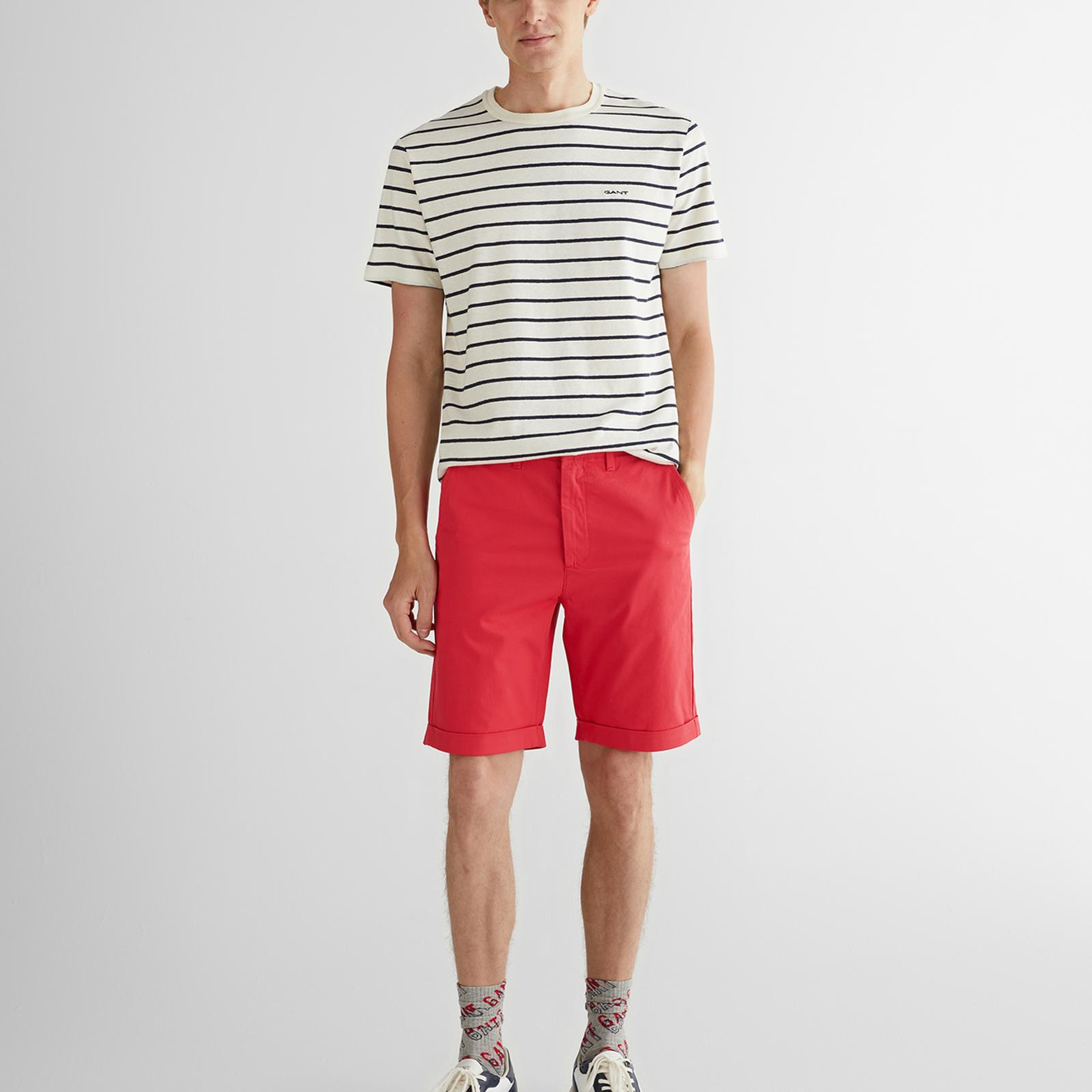 GANT Erkek Krem Regular Fit Bisiklet Yaka Çizgili T-Shirt