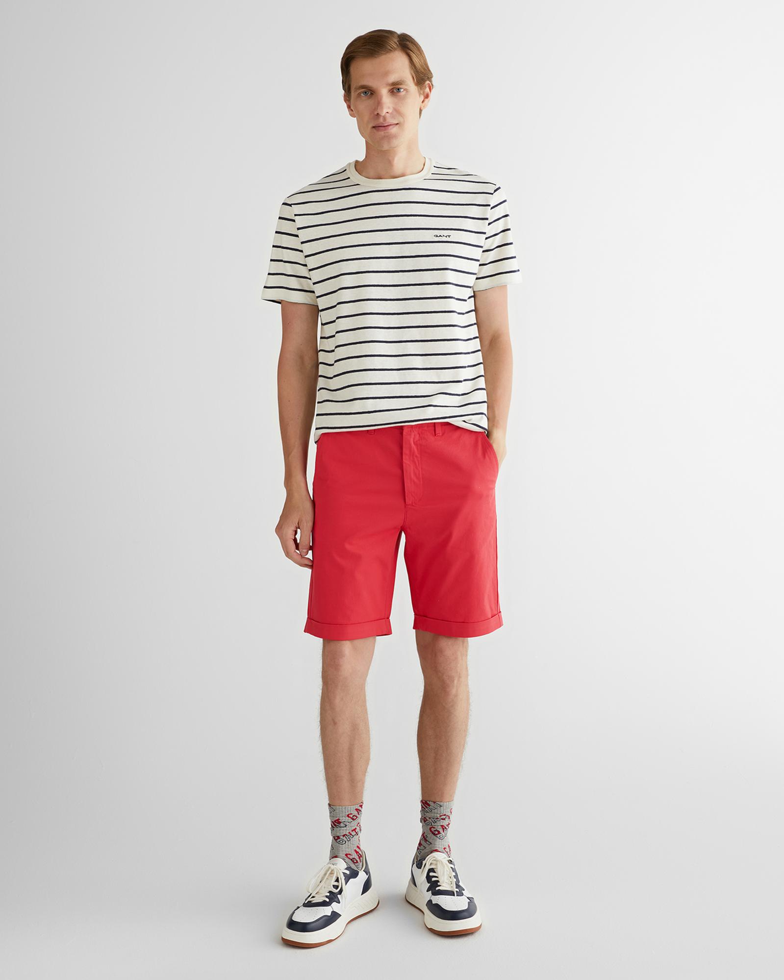 GANT Erkek Krem Regular Fit Bisiklet Yaka Çizgili T-Shirt