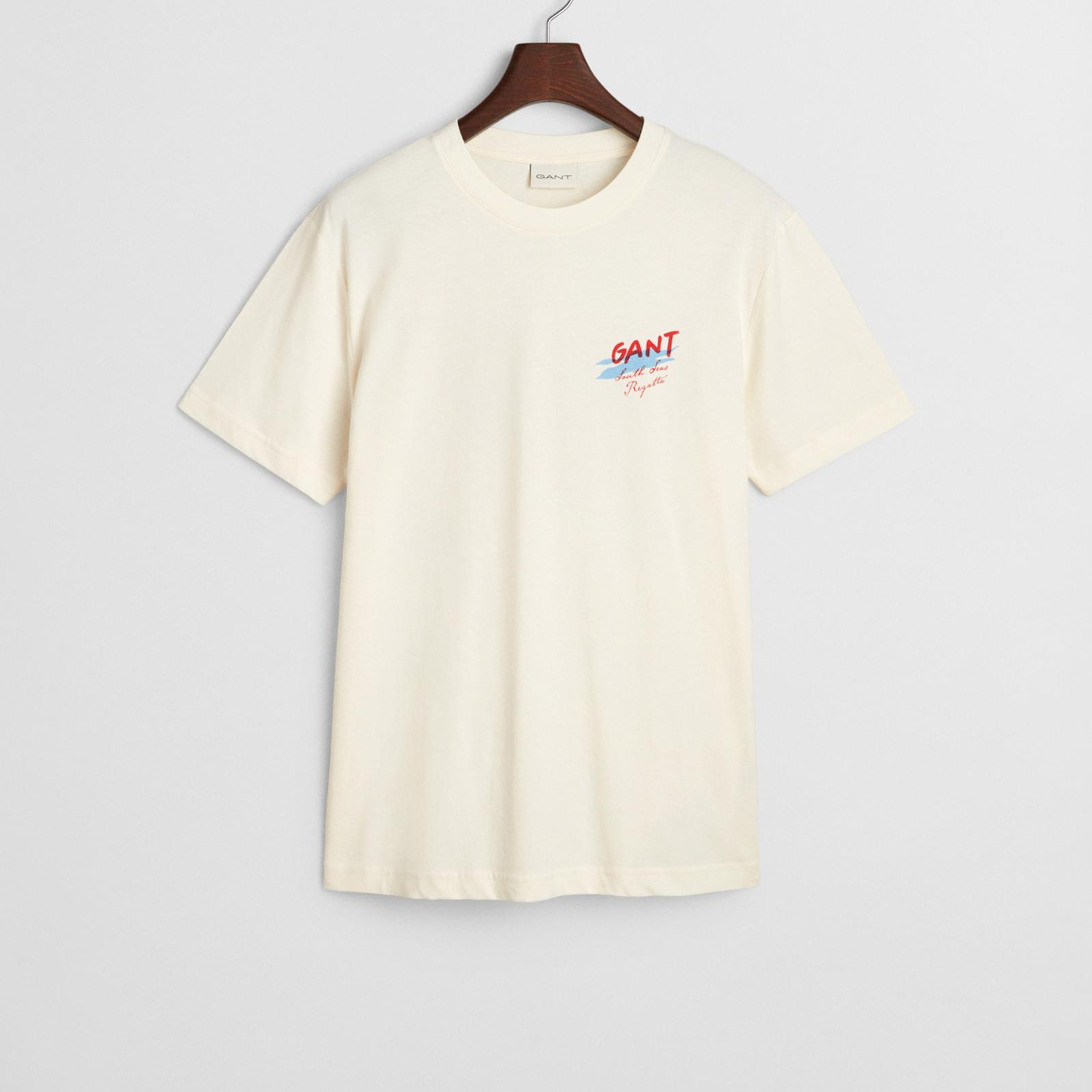 GANT Erkek Krem Regular Fit Bisiklet Yaka Logolu T-Shirt