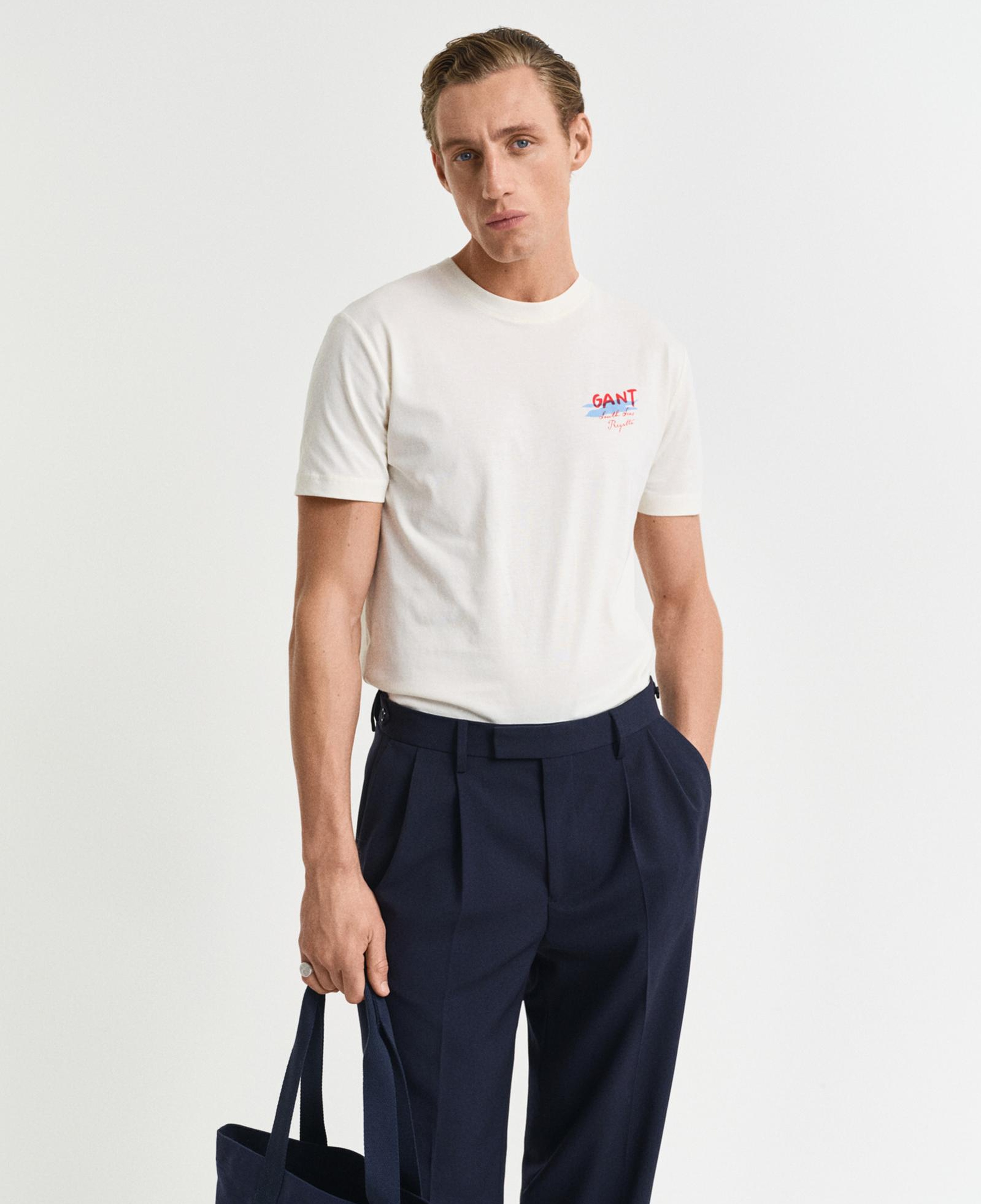 GANT Erkek Krem Regular Fit Bisiklet Yaka Logolu T-Shirt
